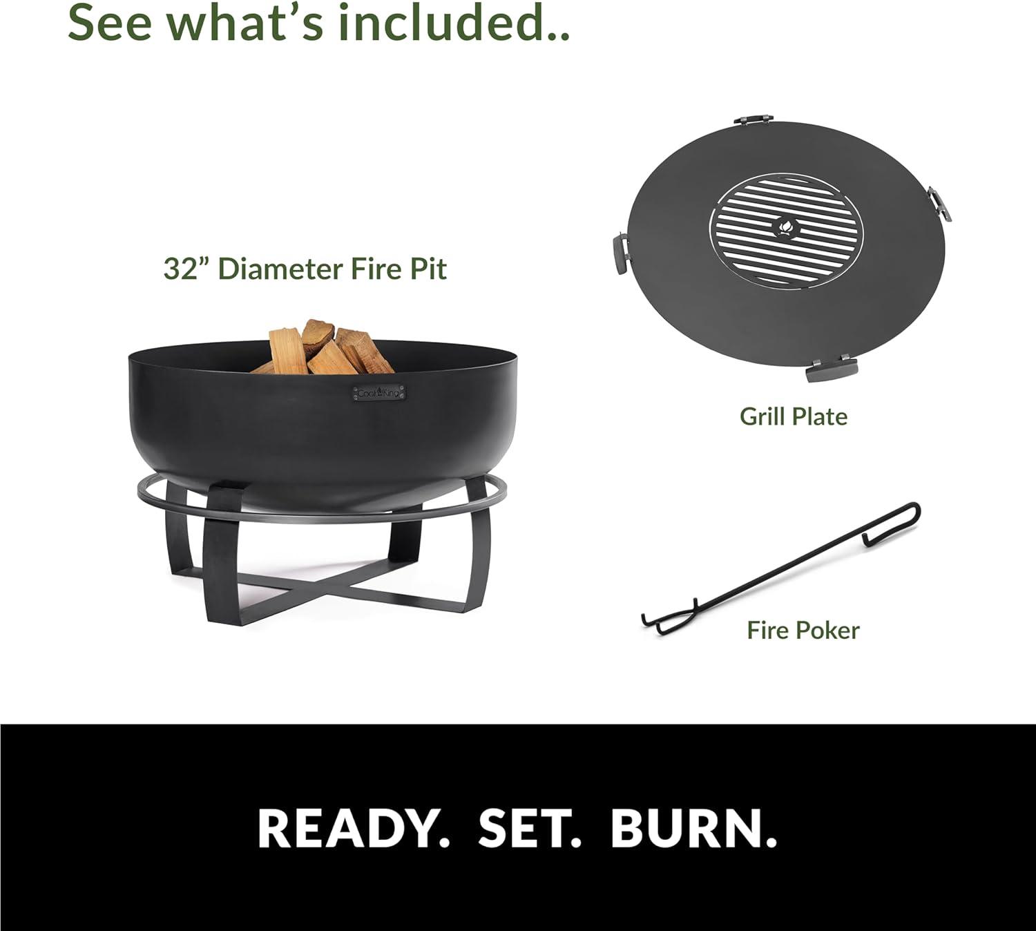 Viking 32" Black Steel Free-Standing Fire Pit with Grill Plate