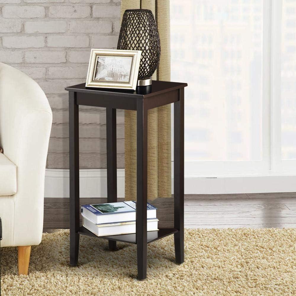 Drevy 2-Tier Tall End Table with Storage Shelf and Solid Wood Legs, Sofa Side Table Telephone Table for Living Room/Couch/Hallway/Small Spaces, D12xW15xH29 Inches, Dark Coffee