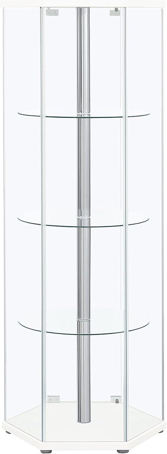Coaster Zahavah Modern 4 Shelf Hexagon Shaped Glass Curio Cabinet White/Clear