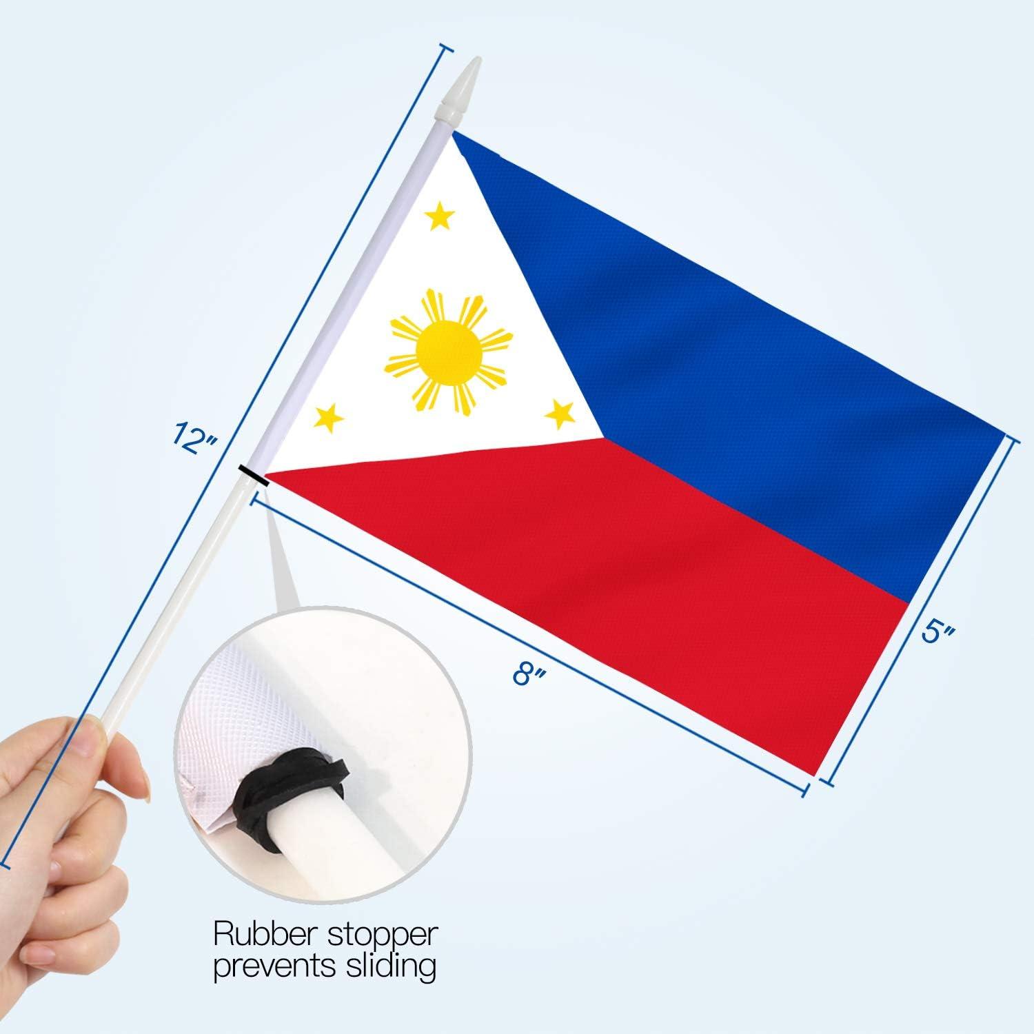 Anley Philippines Mini Flag 12 Pack - Hand Held Small Miniature Philippine Flags 5x8 Inch