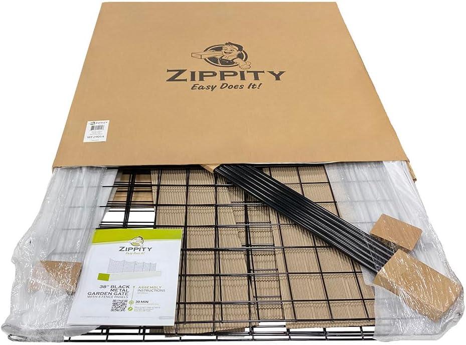 39in H (4 Fence Panels + 1 Gate) No Dig Easy Install Zippity Black Metal Fence, Decorative Fence for Garden Fencing For Dogs, Temporary Fence, Garden Fence Animal Barrier, WF29014