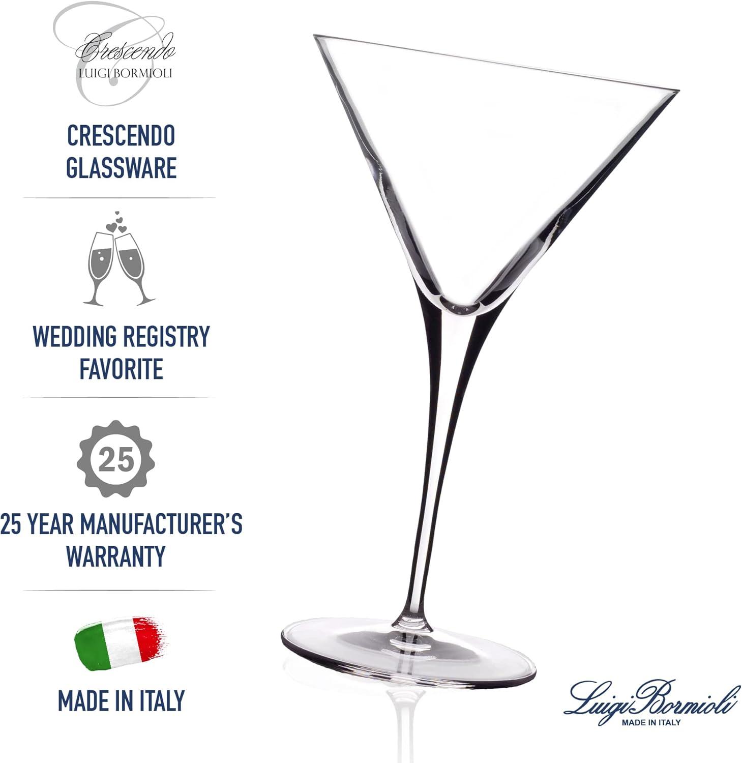 Luigi Bormioli Crescendo Martini Glasses, Set of 4 - 10 oz Lead-Free Crystal Glass with Titanium Reinforced Stems & Laser Cut Rim