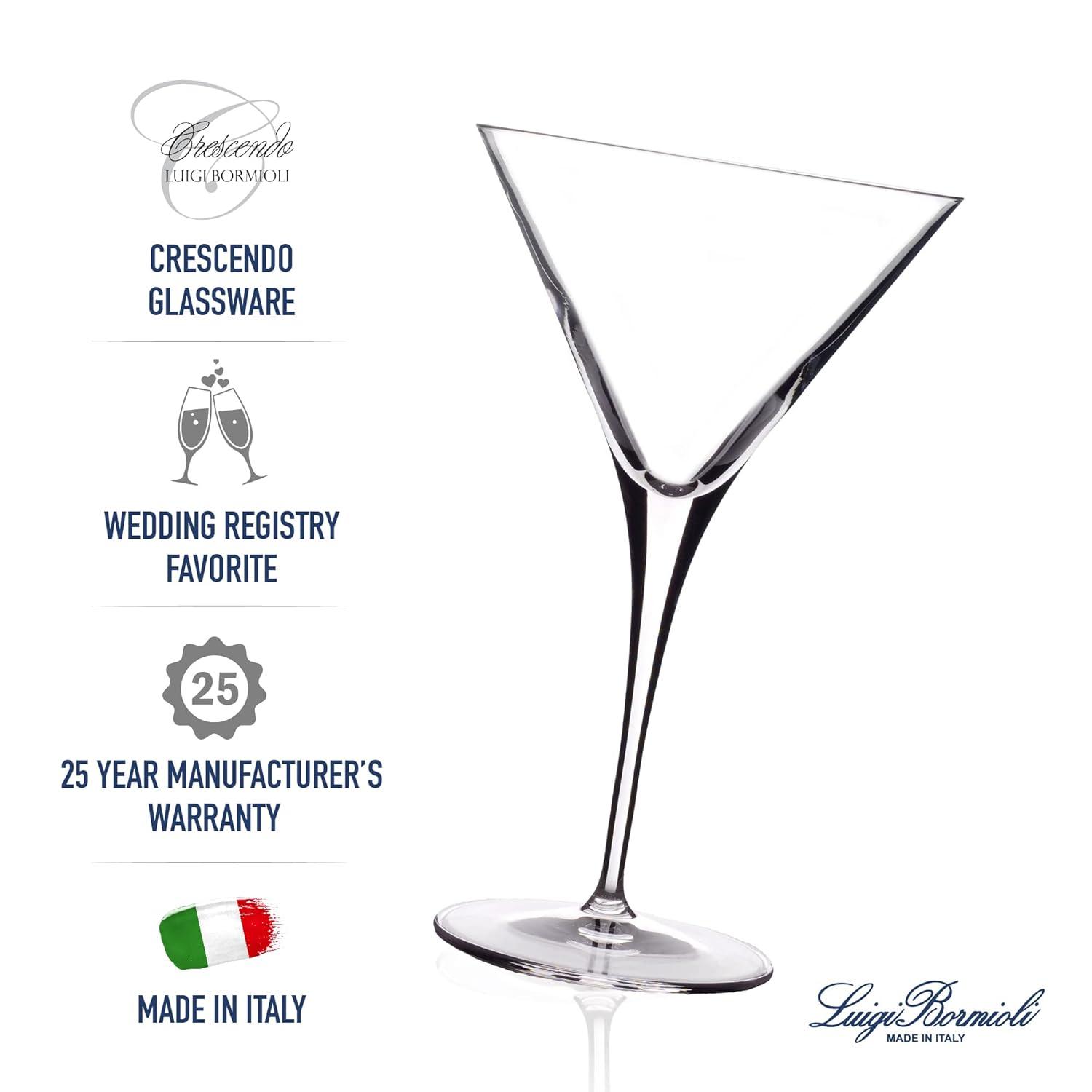 Luigi Bormioli Crescendo Martini Glasses, Set of 4 - 10 oz Lead-Free Crystal Glass with Titanium Reinforced Stems & Laser Cut Rim