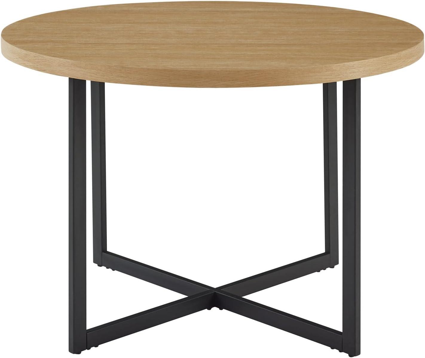 Walker Edison Urban Industrial Metal and Wood Round Dining Table, Coastal Oak