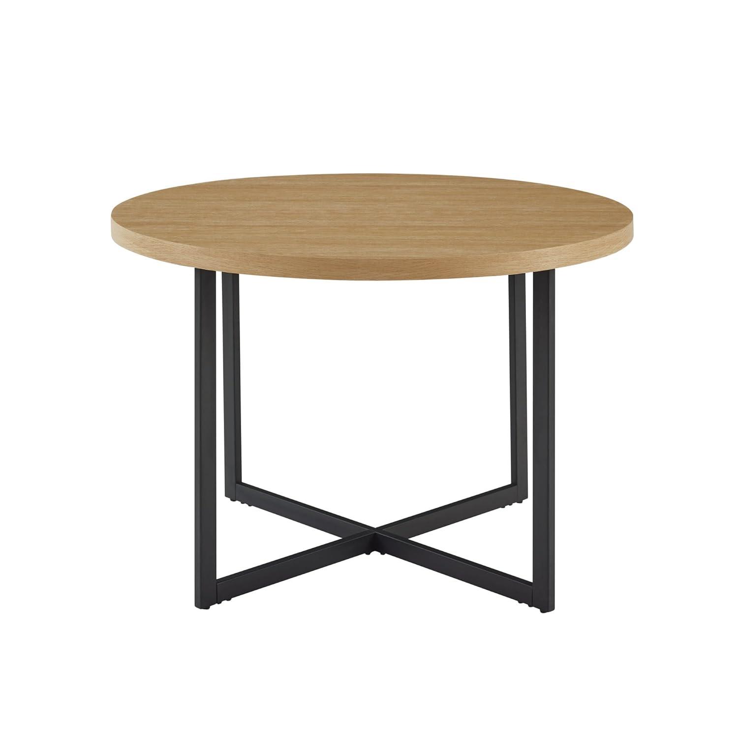 Walker Edison Urban Industrial Metal and Wood Round Dining Table, Coastal Oak