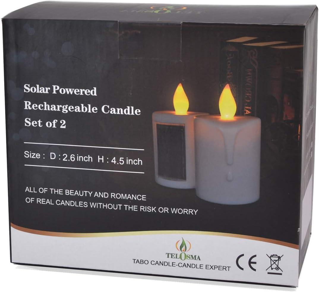 TELOSMA 2 PCS Solar Powered LED Candle Light Flameless Rechargeable Waterproof Candle for Window Outdoor Yard Lamp Garden Camping Lantern