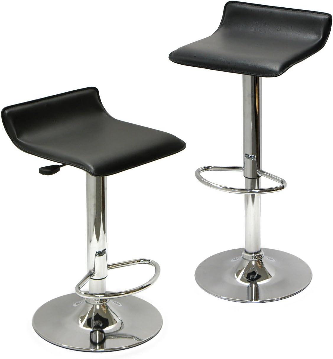 Sleek Modern Glam Adjustable Black Leather Swivel Counter Stools - Set of 2