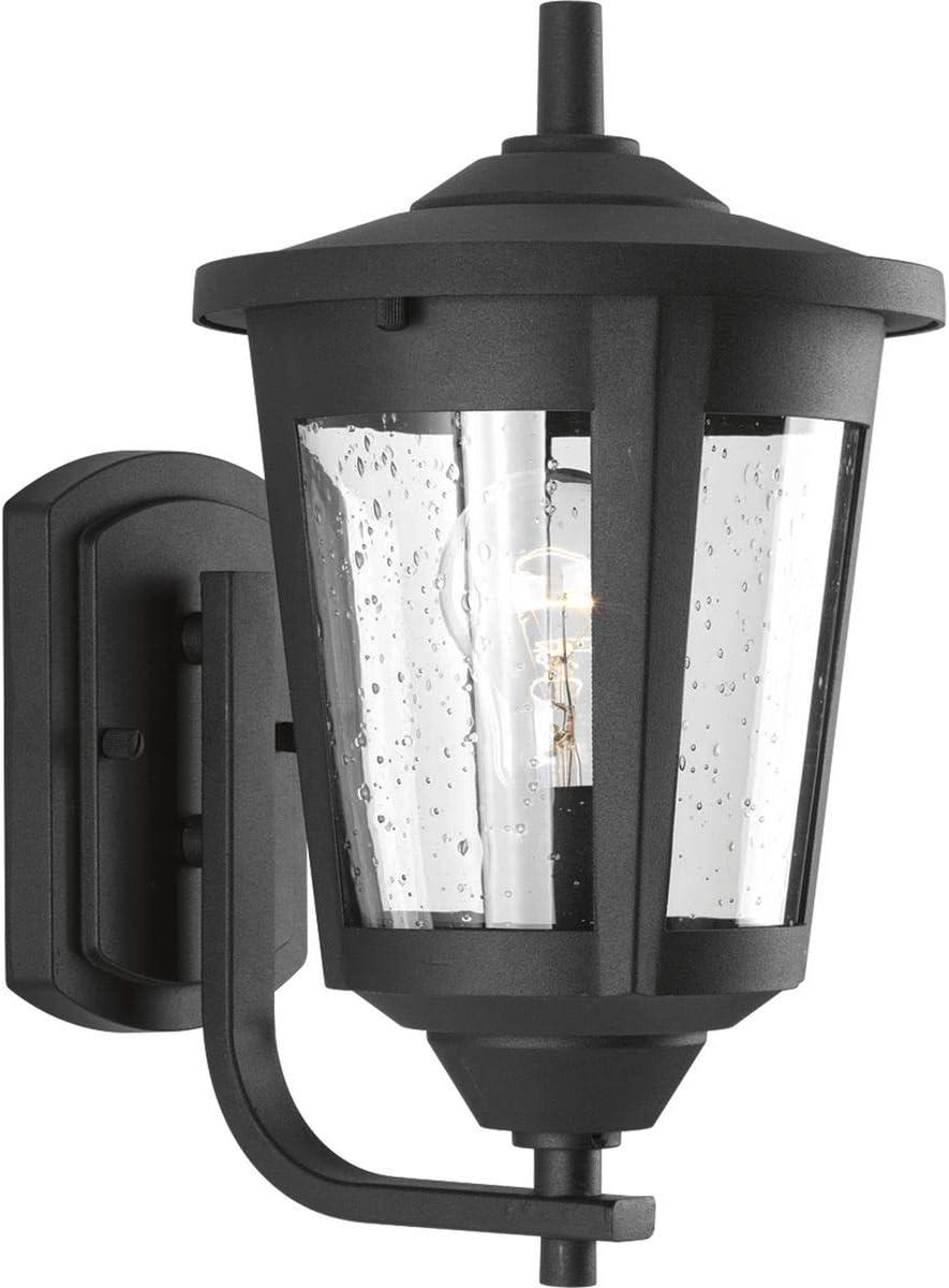 Progress Lighting, East Haven, 1-Light, Outdoor Wall Lantern, Black, Seeded Glass Shade