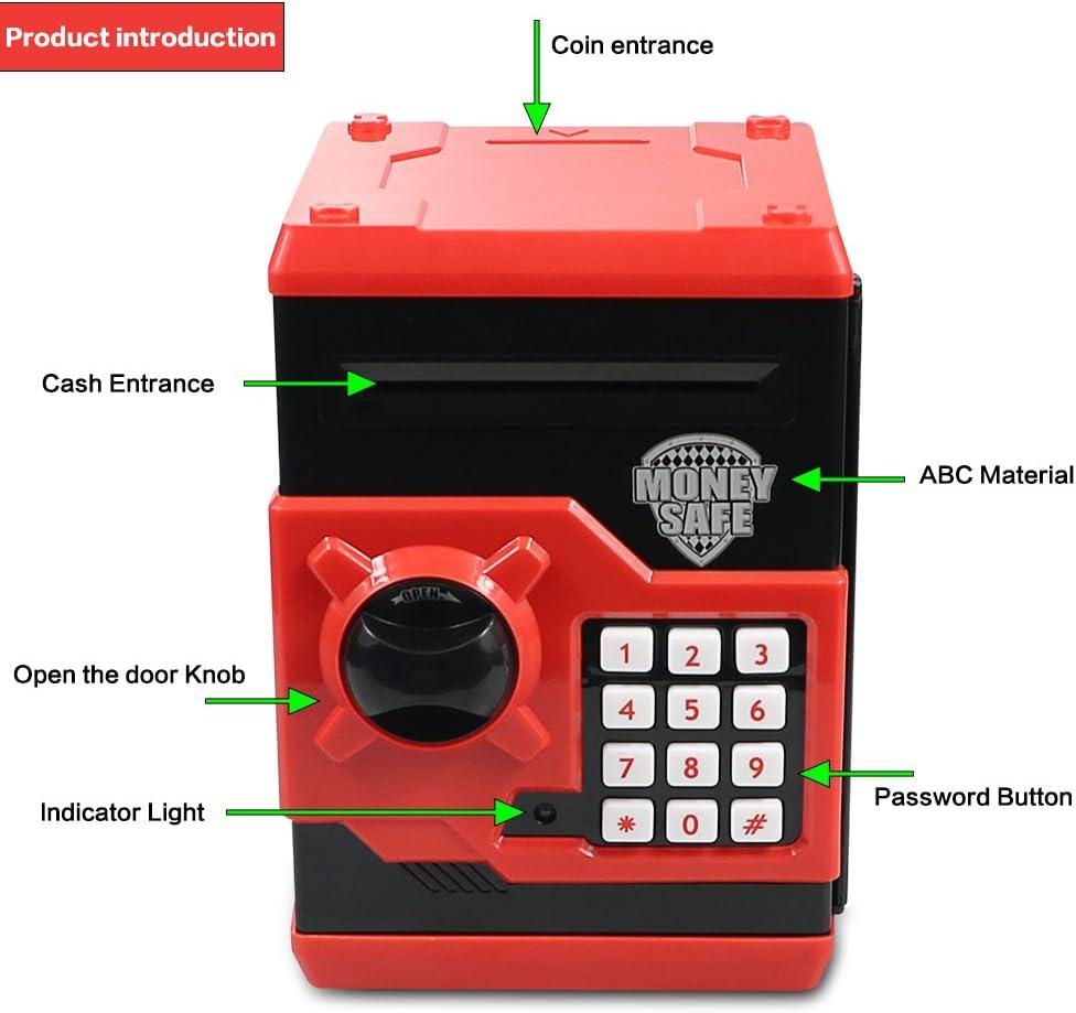 HUSAN Piggy Banks for Kids, Electronic Password Money Banks ATM Banks Box Coin Bank for Children Boys and Girls (Black/Red)