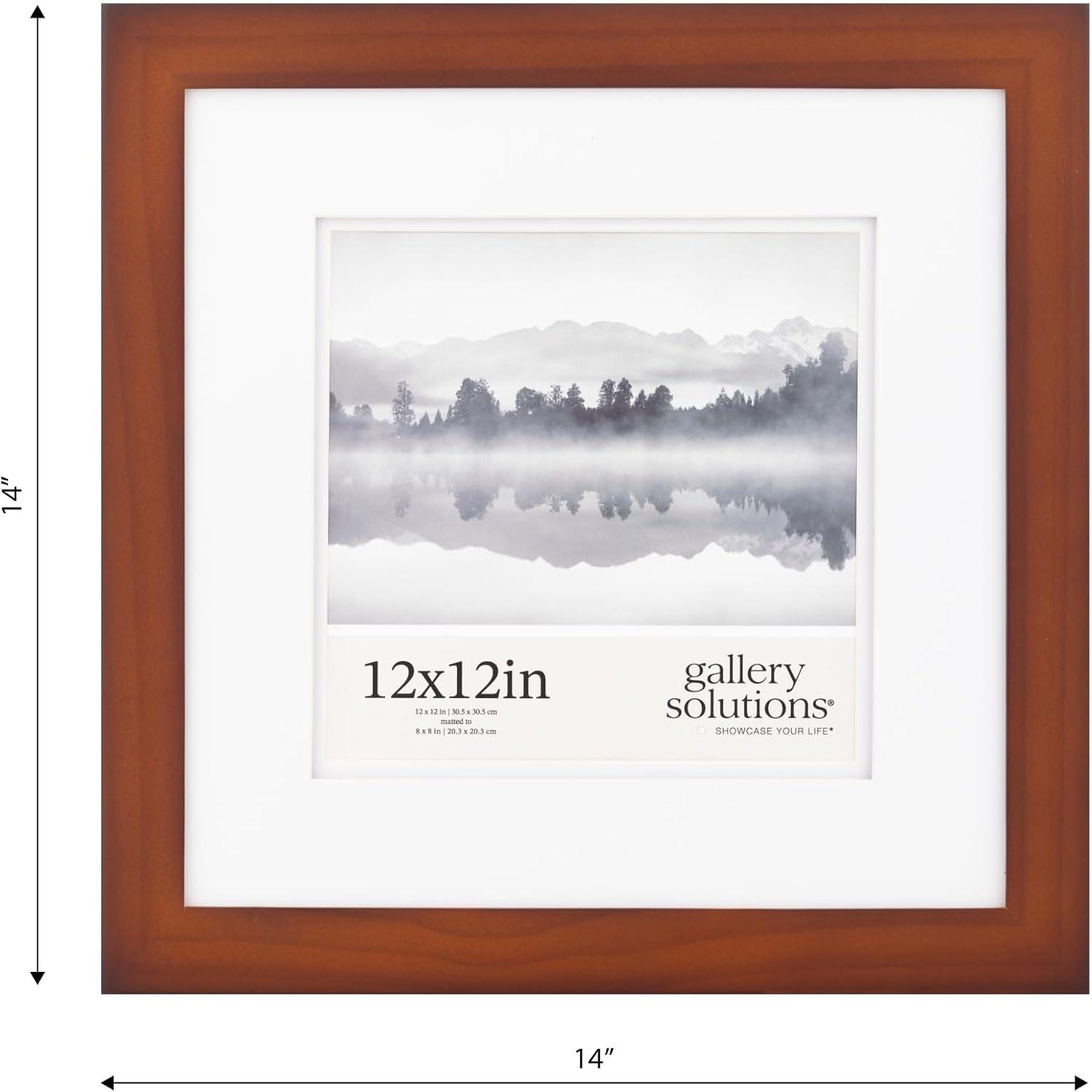 Gallery Solutions 12"x12" Wide Double Mat 8"x8" Photo Frame Walnut Brown