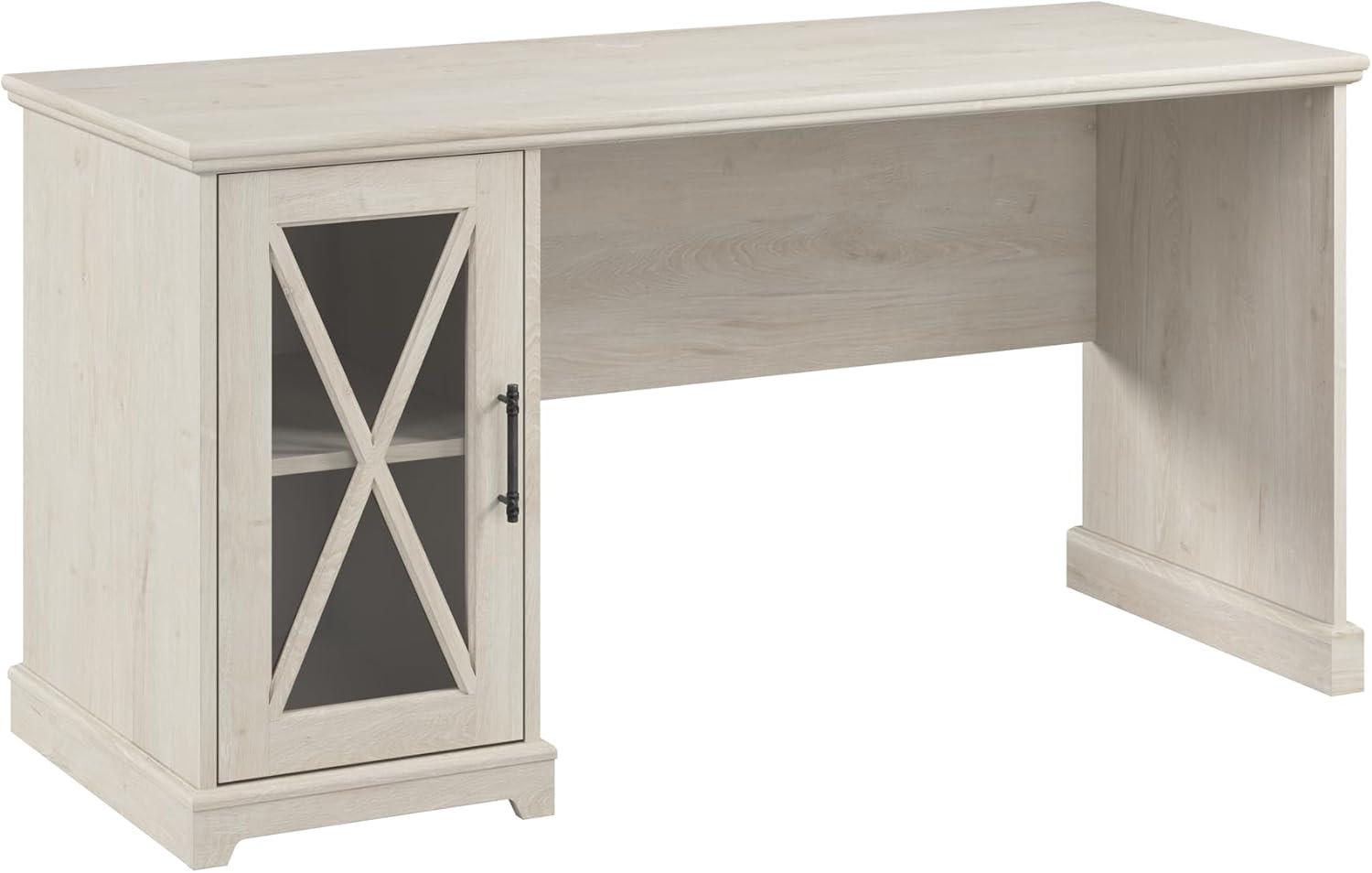 Lennox 60W White Oak Farmhouse Desk with Storage Cabinet