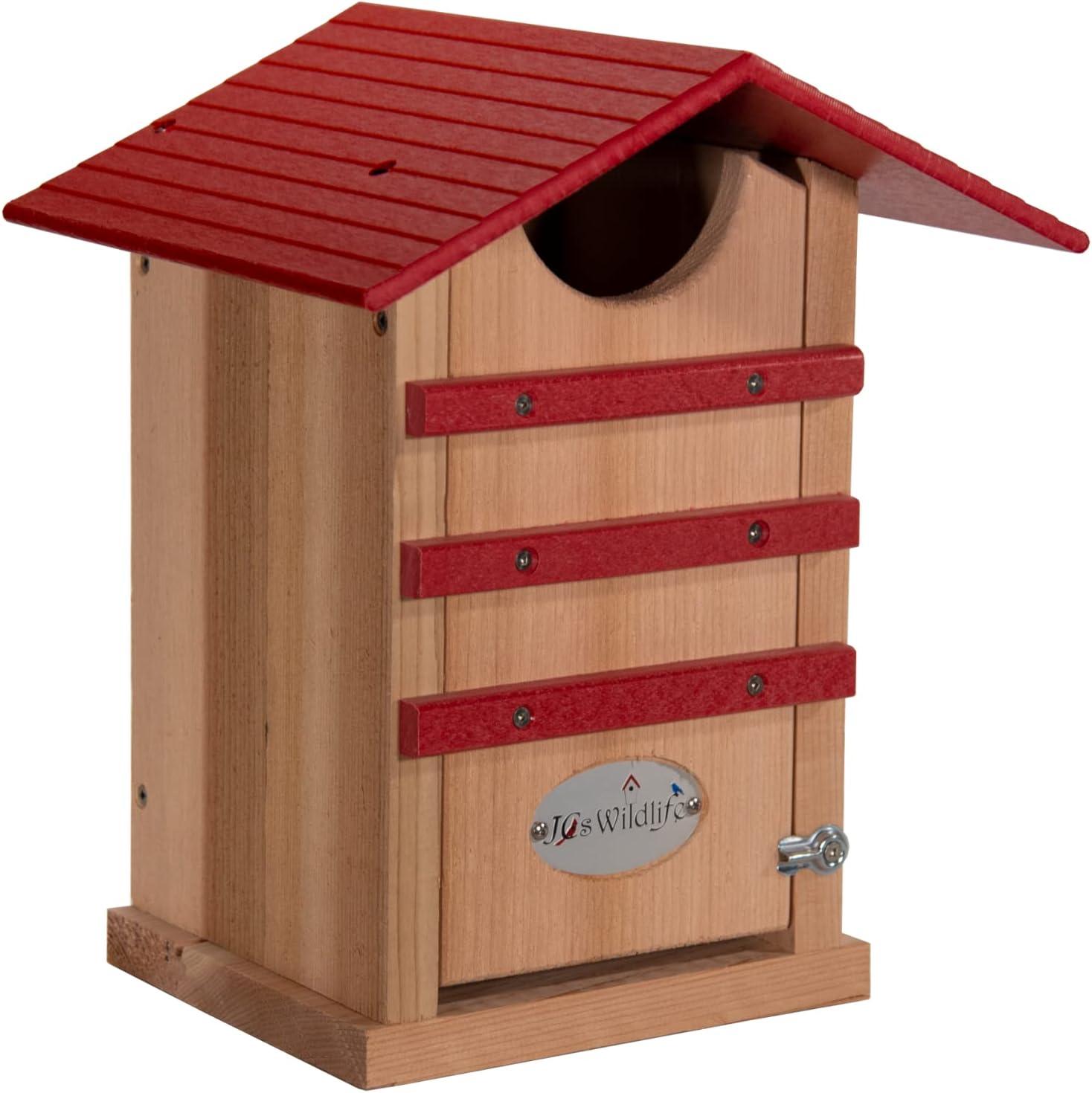 JCS Wildlife Screech Owl or Saw-Whet Owl House Cedar Nesting Box with Poly Lumber Roof - Screech Owl Nest Box - Made in the USA (Cardinal Red)