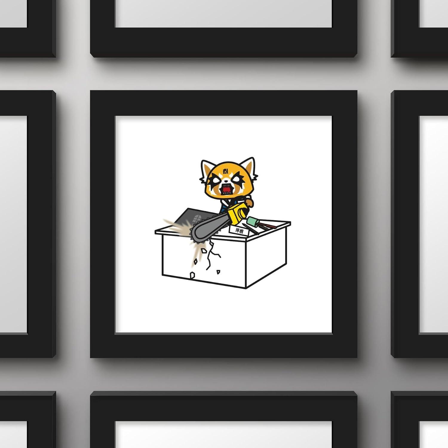 Gallery Pops Sanrio Aggretsuko - Retsuko Desk Chainsaw Wall Art, Black Framed Version, 12" x 12"