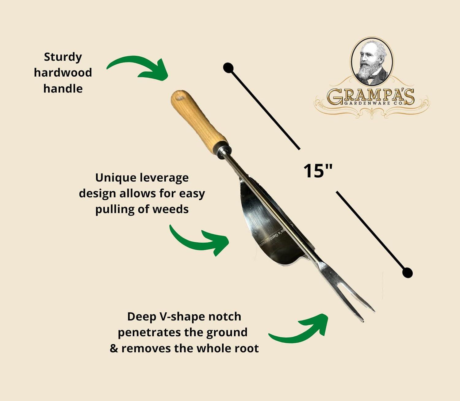 Grampa's Herramienta Hand Weeder: la Herramienta Ligera y Fácil de Usar para Quitar Malezas para Jardín, un Diseño de Palanca Nico y Duradero con Tenedores en Forma de V Que Permite Eliminar Fácilmente las Malas Hierbas y Sus Raíces.