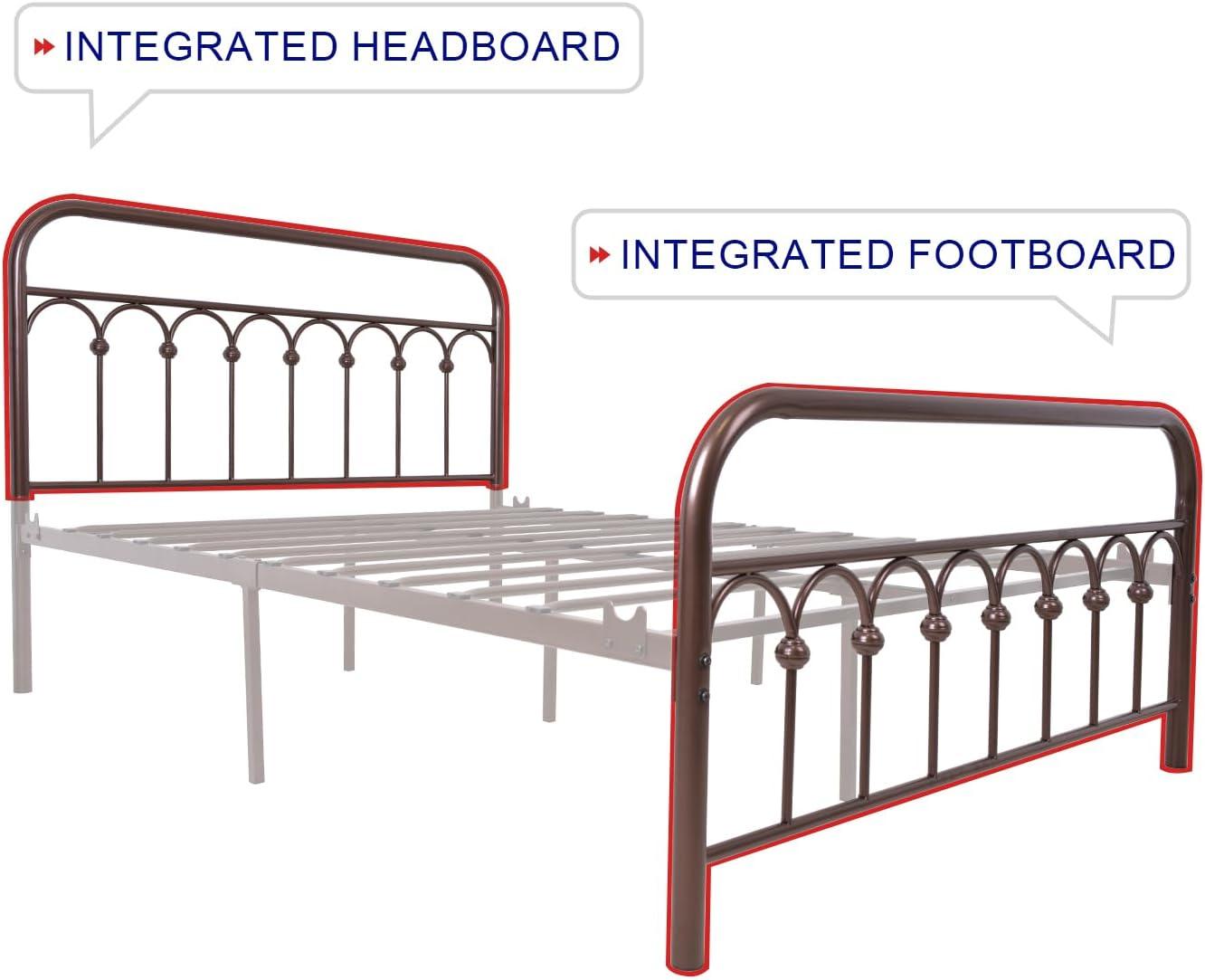 TUSEER Metal Bed Frame Full Size with Vintage Headboard and Footboard Platform Base Wrought Iron (Black)