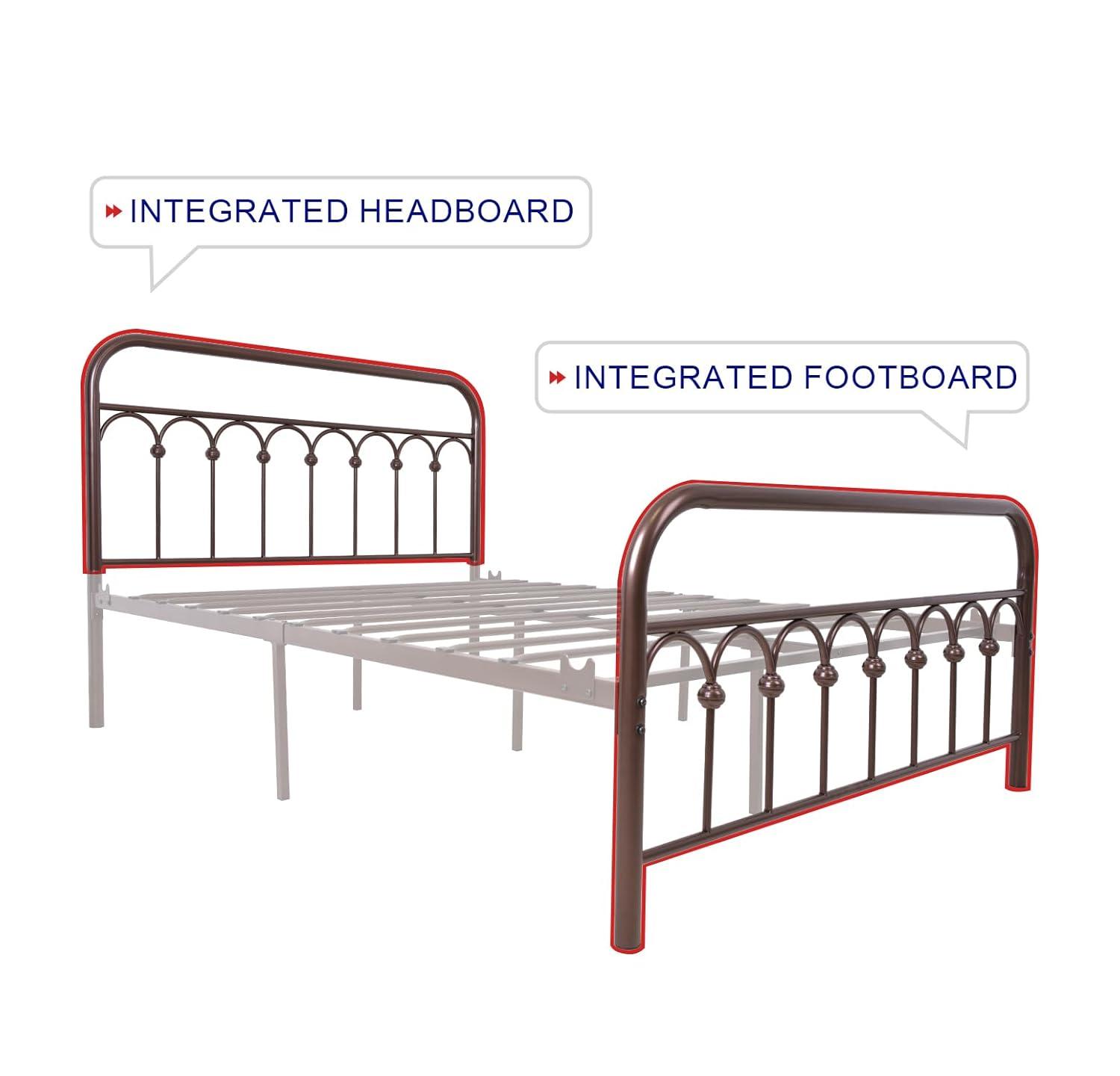 TUSEER Metal Bed Frame Full Size with Vintage Headboard and Footboard Platform Base Wrought Iron (Black)