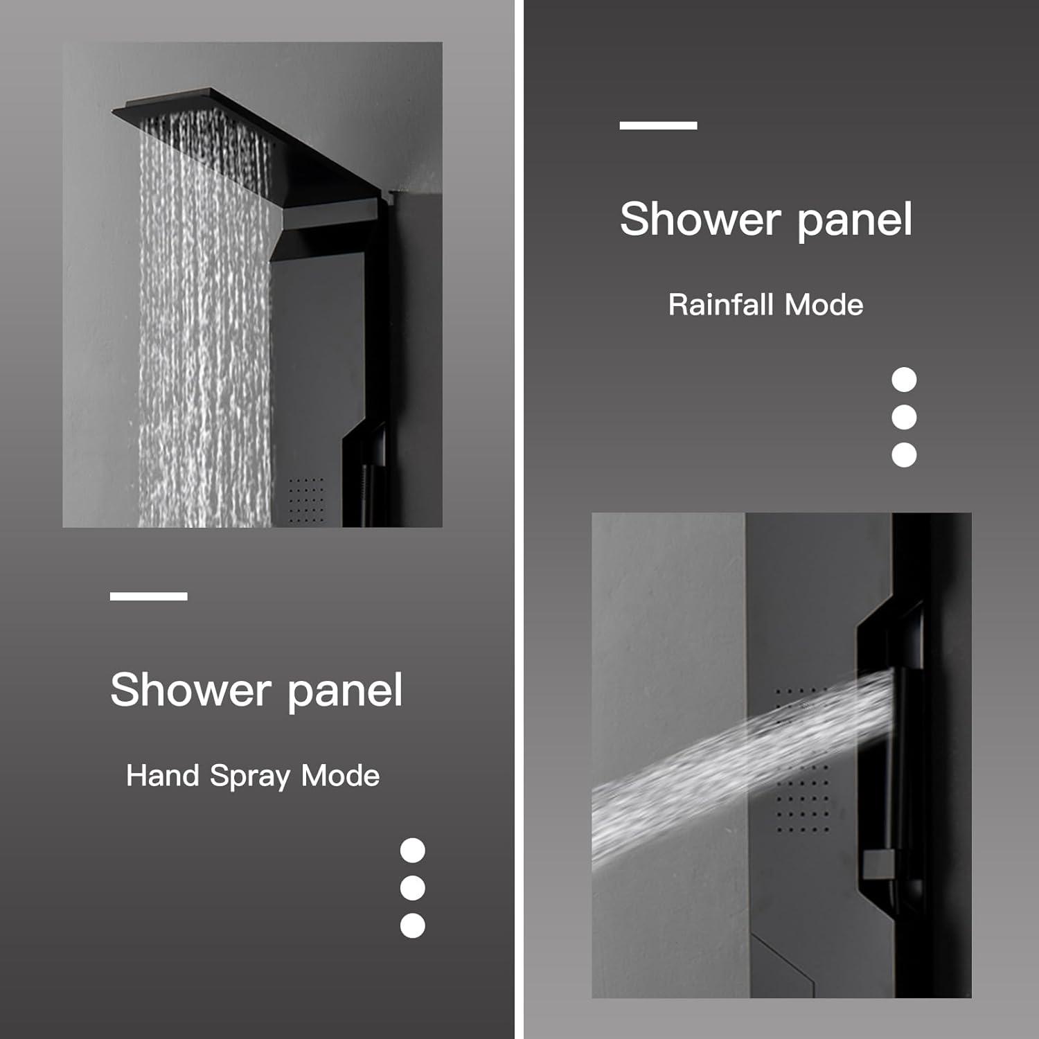 Matte Black Stainless Steel Shower Tower with Rainfall Head and Body Jets