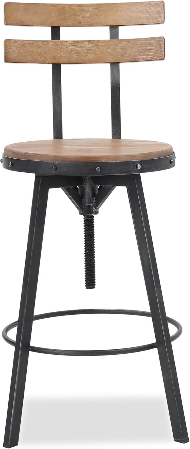 Adjustable Black Firwood and Metal Barstool with Backrest