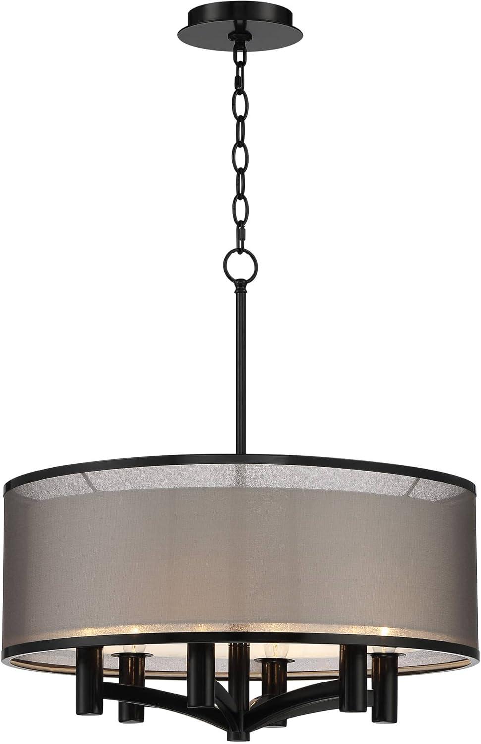 Possini Euro Design Black Drum Pendant Chandelier 22" Wide Modern Double Shade 6-Light Fixture Dining Room House Foyer Entryway