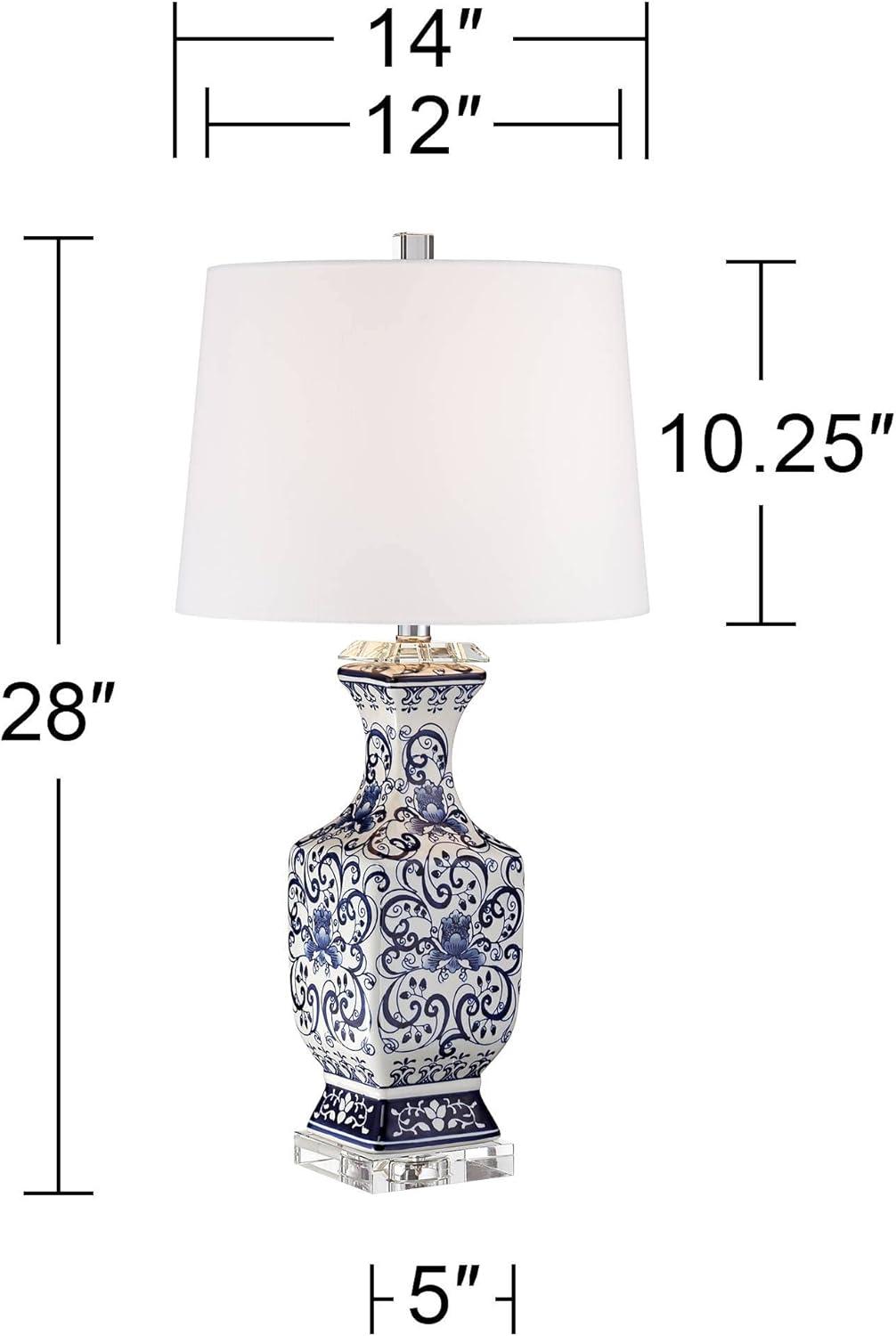 Barnes and Ivy Iris Asian Table Lamp 28" Tall Porcelain Blue Floral Jar Geneva White Drum Shade for Bedroom Living Room Bedside Nightstand Office Kids