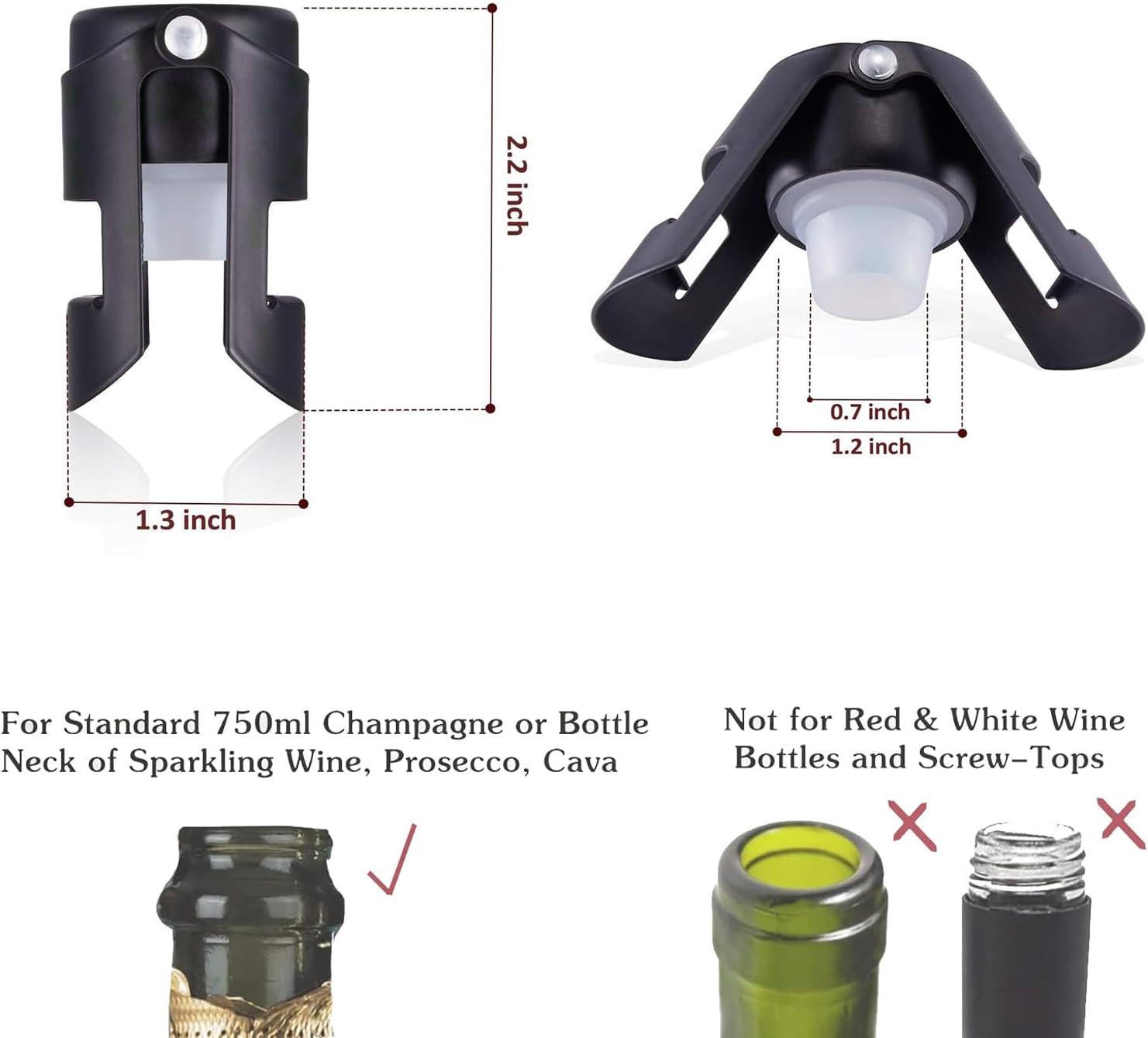 2Pack Champagne Stopper Black - Professional Champagne Saver Bottle Stopper with Pure Silicone Airtight Seal - Stainless Steel Prosecco, Cava, and Sparkling Wine Stopper