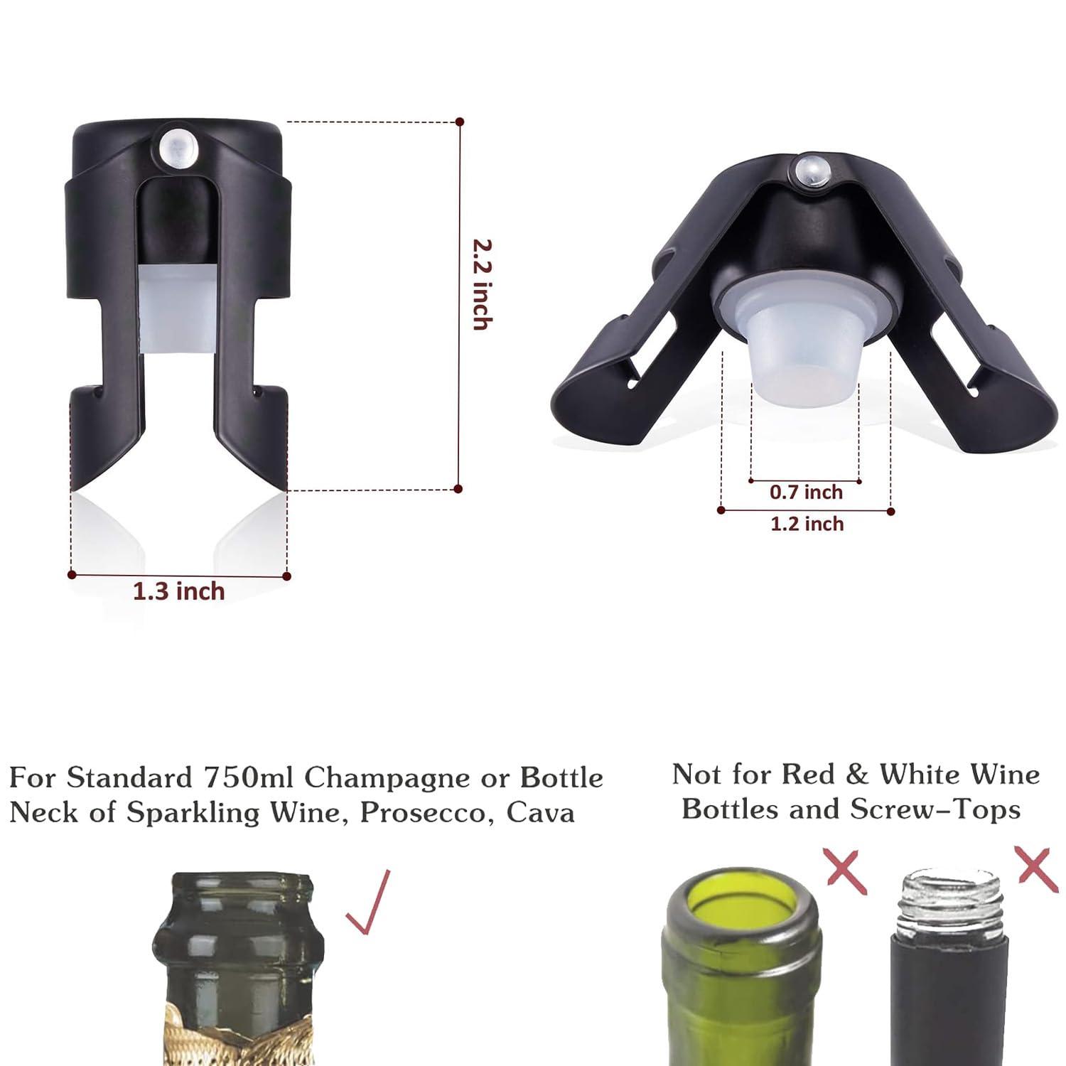 2Pack Champagne Stopper Black - Professional Champagne Saver Bottle Stopper with Pure Silicone Airtight Seal - Stainless Steel Prosecco, Cava, and Sparkling Wine Stopper