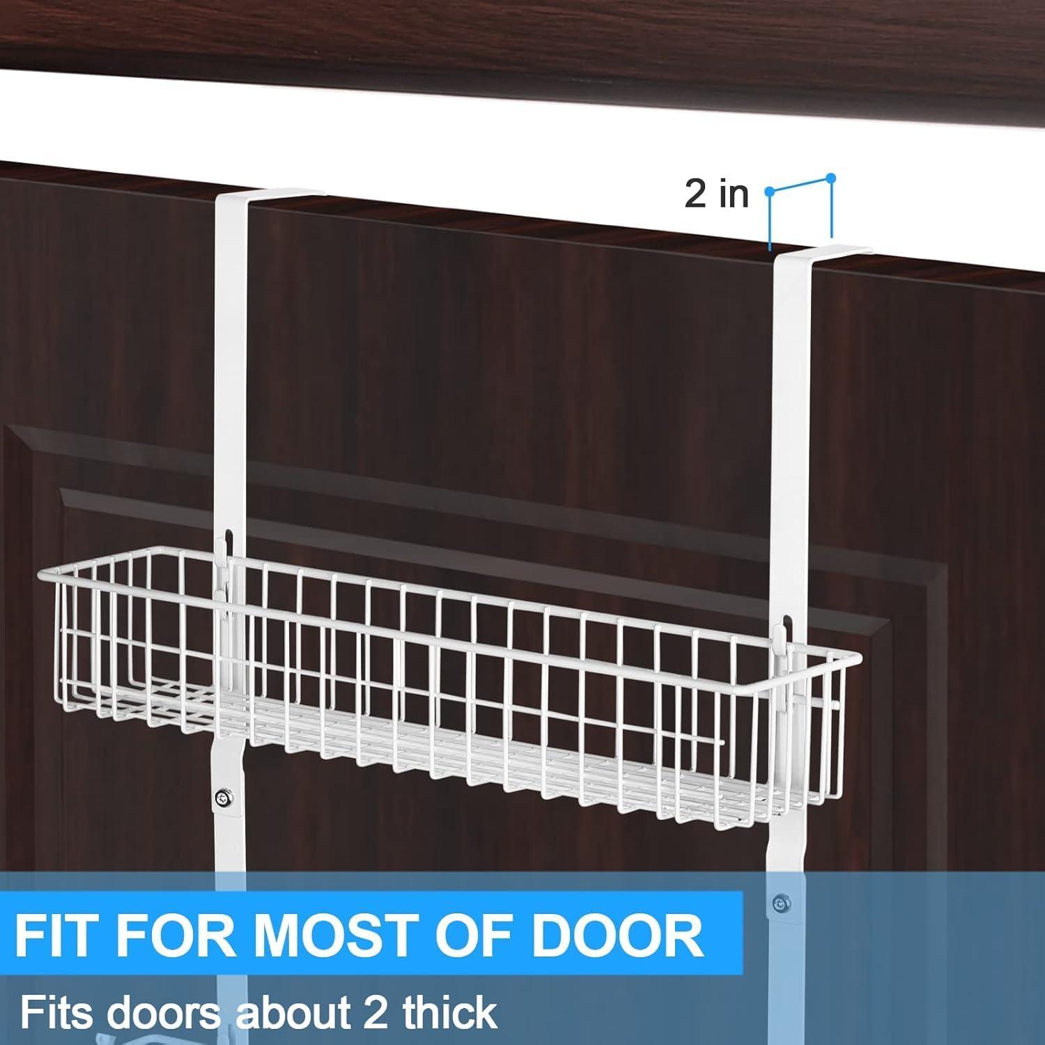 White Over Door Organizer with Hooks and Mesh Baskets