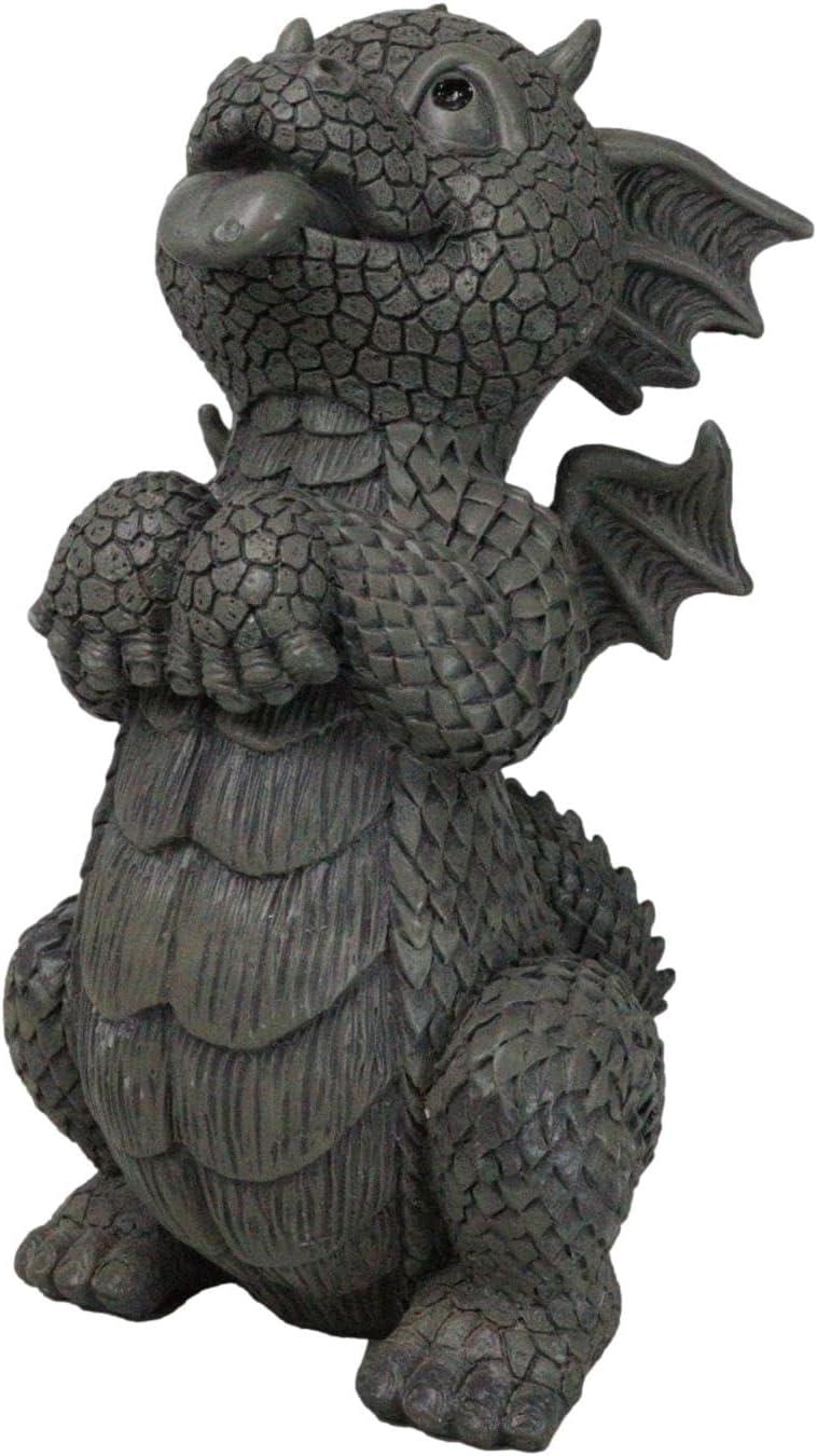 Whimsical Gray Resin Begging Garden Dragon Statue