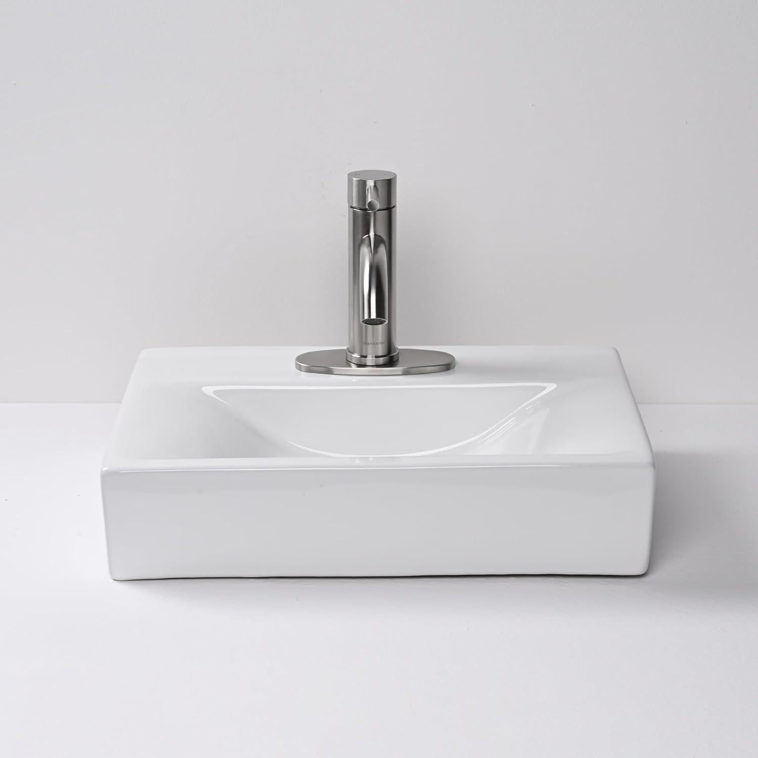 Aquaterior Rectangle Bathroom Ceramic Vessel Sink With Bathroom Single Hole Faucet Drain Combo