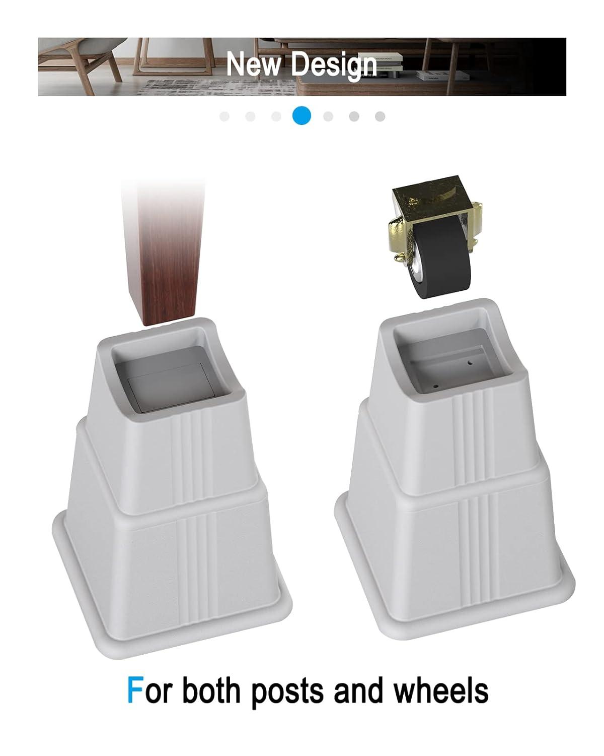 ZTON Adjustable Bed Furniture Risers Elevation in Heights 3", 5" or 8" Heavy Duty Risers for Both Posts and Wheels of Sofa and Bed Support up to 2000 lbs. (Set of 4 Riser, Grey)