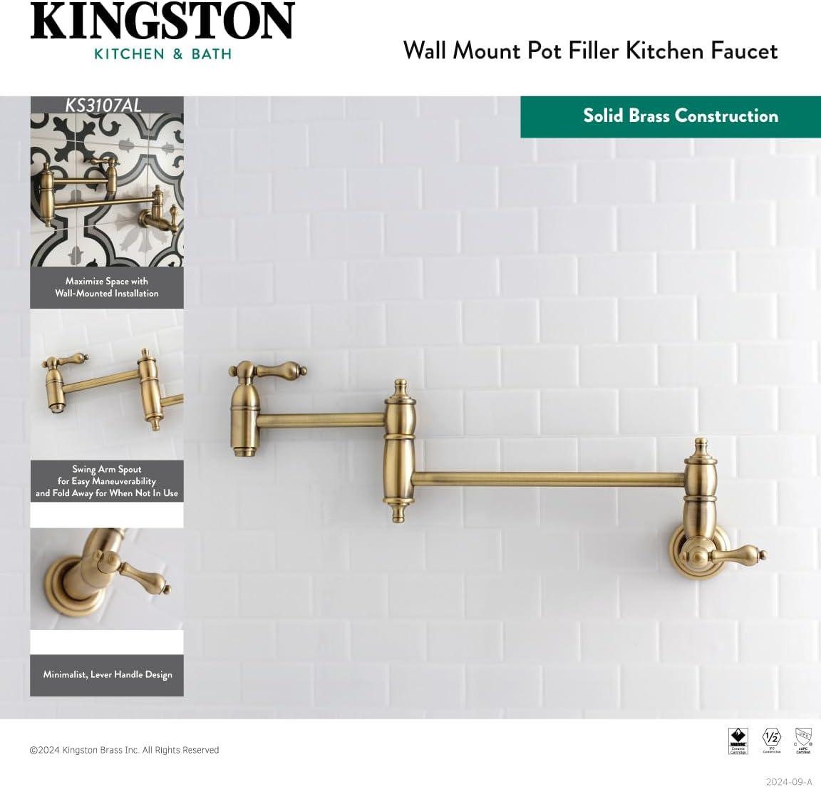 Kingston Brass Restoration Two-Handle 1-Hole Wall Mount Pot Filler Faucet