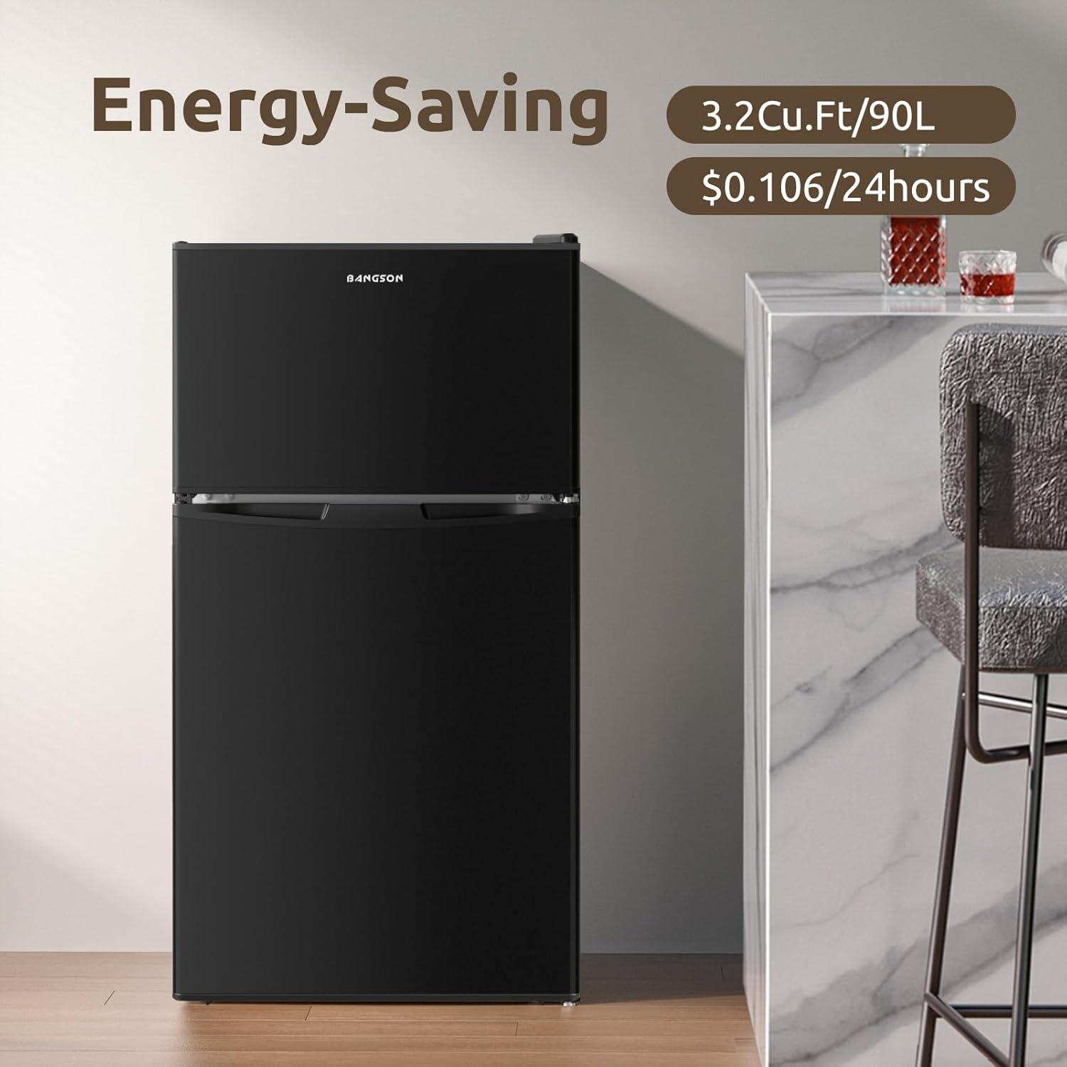 BANGSON 3.2 CU.FT, 2 Door Small Refrigerator with Freezer