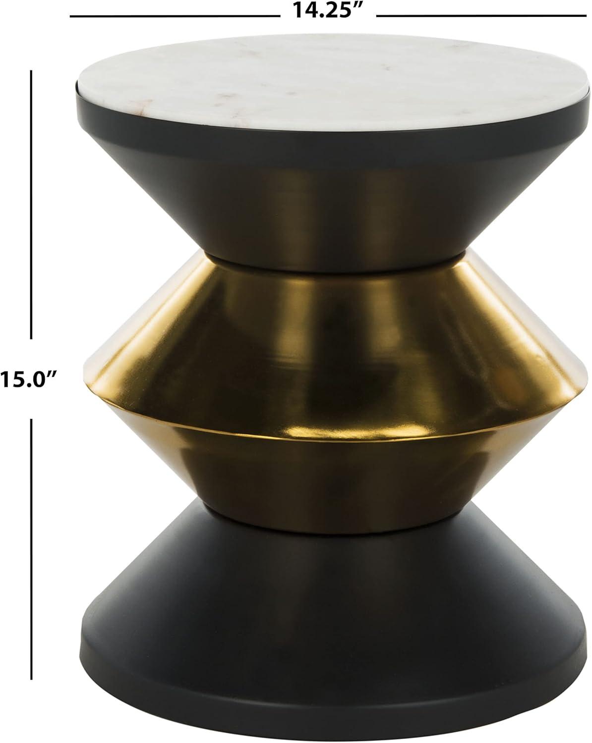 SAFAVIEH Azizi Round Stone Top Glam Side Table, Stone/Black Gold