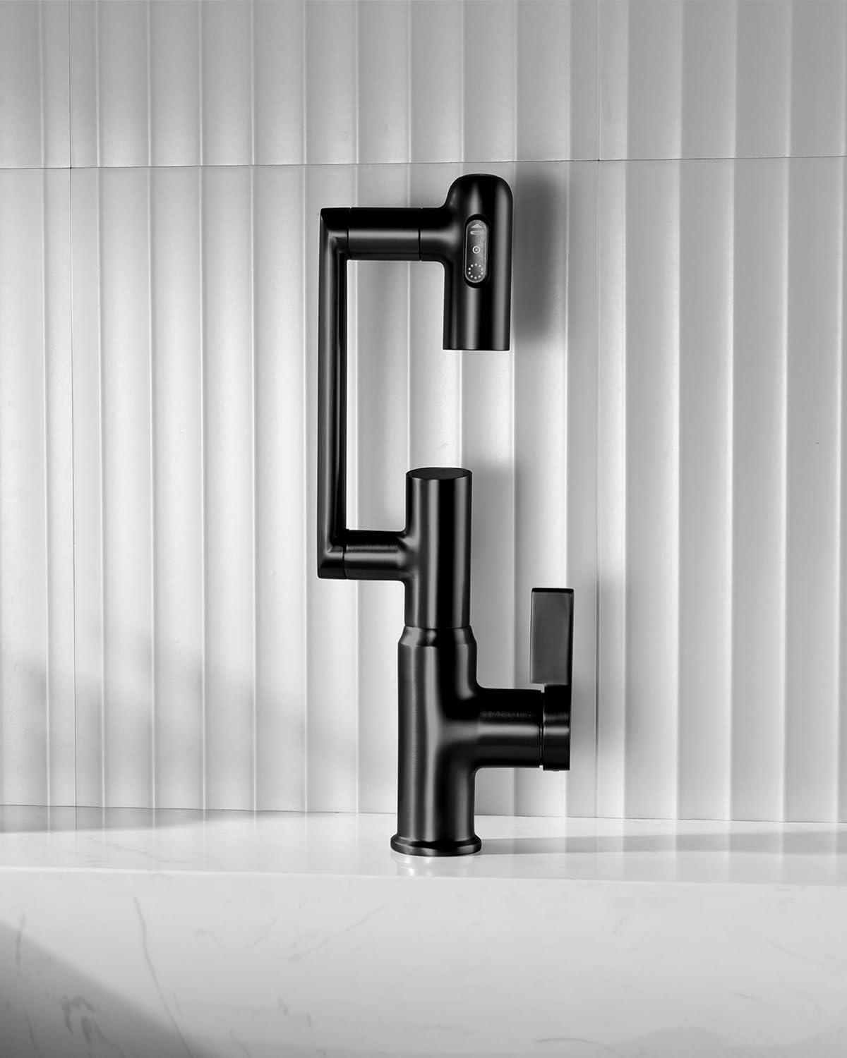 Lefton BF2204-3 Lefton Rotatable Single Hole Bathroom Faucet with Temperature Display BF2204