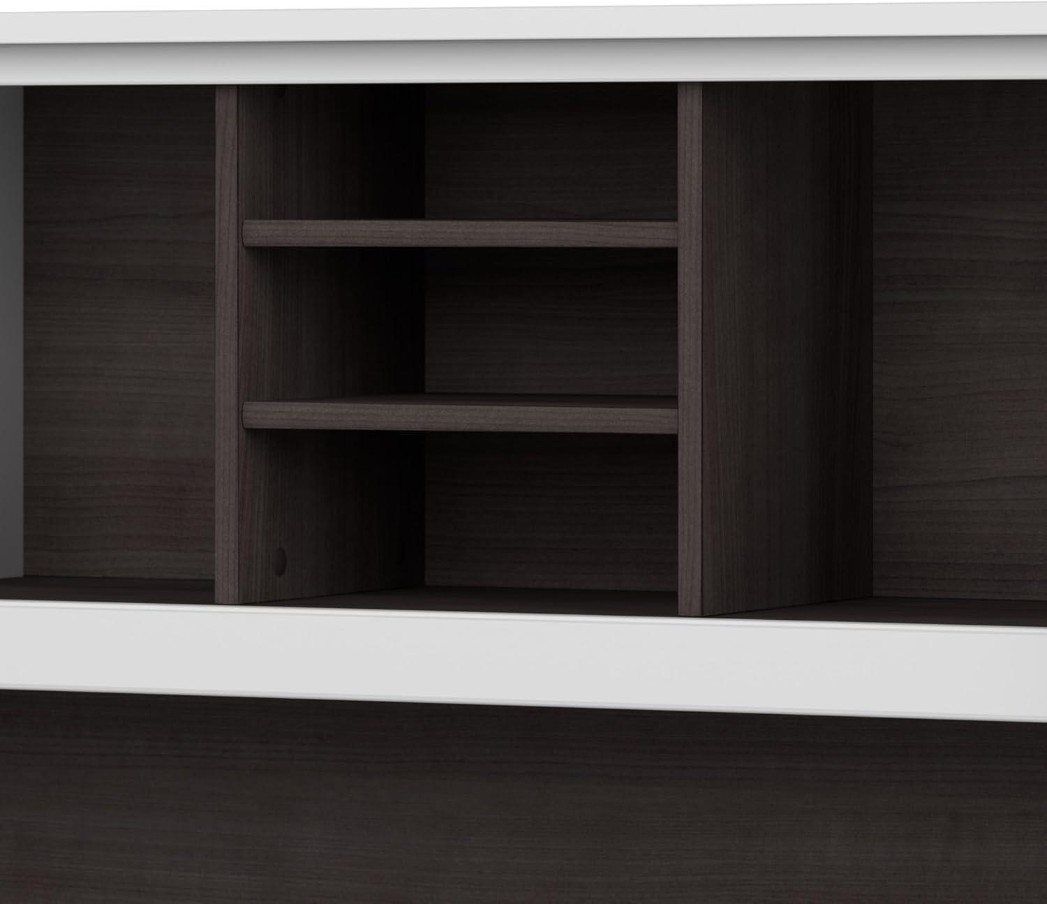 Bush Furniture Somerset 72" Sit to Stand L Desk & Hutch, Storm Gray & White