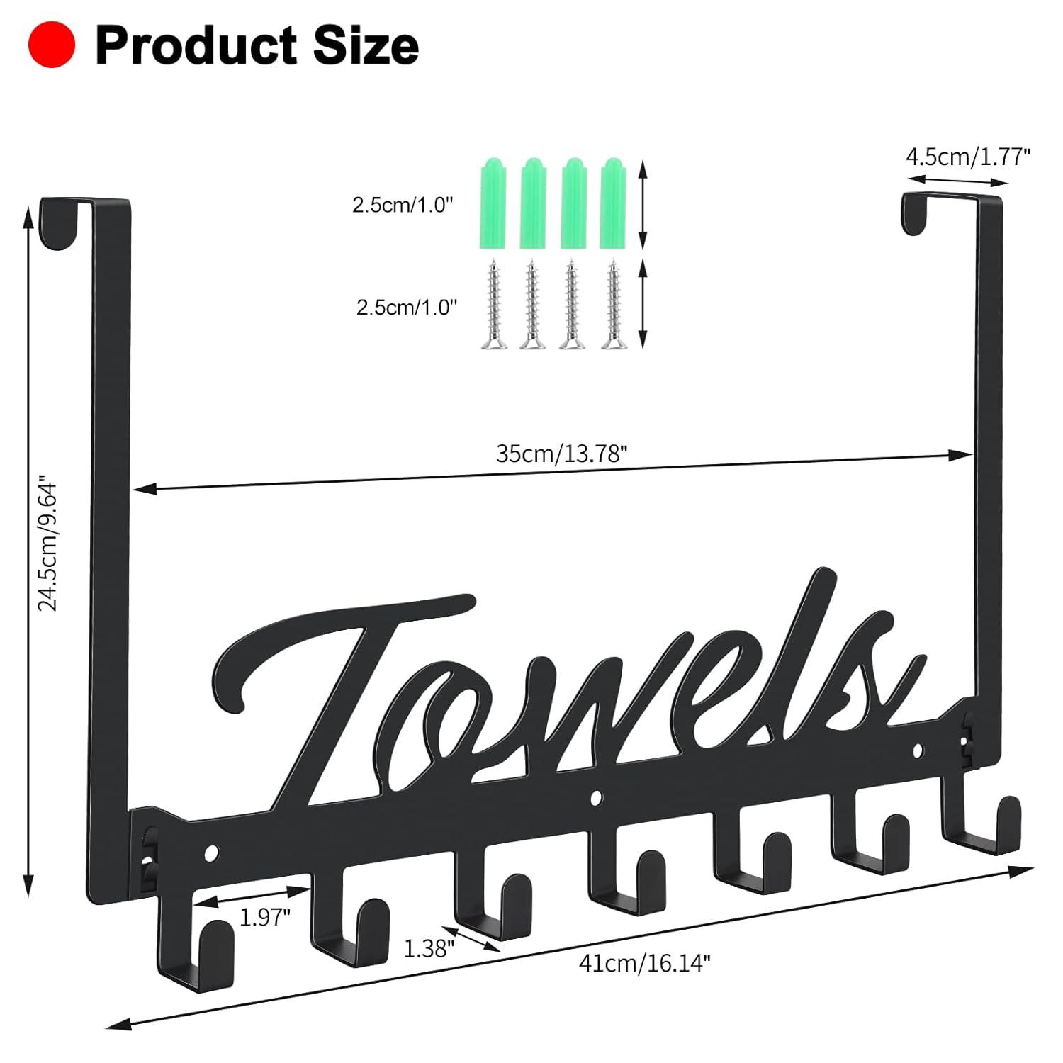 Over The Door Hooks - Heavy Duty Towel Rack with 6 Hooks for Bedroom, Bathroom, Kitchen - Holds Towels, Bags, Coats, Hats - Black