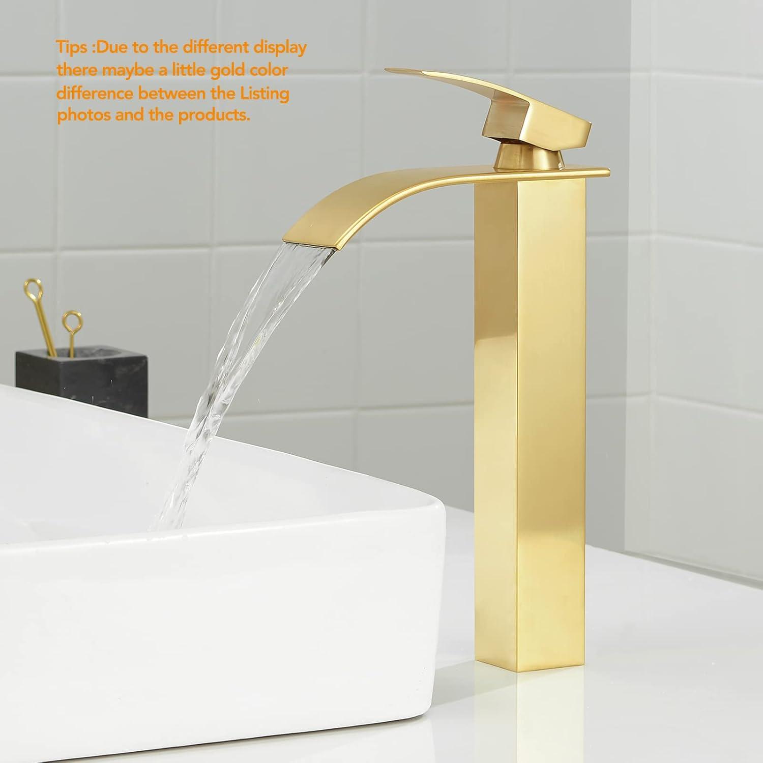 Brushed Gold Tall Brass Single Handle Vessel Faucet