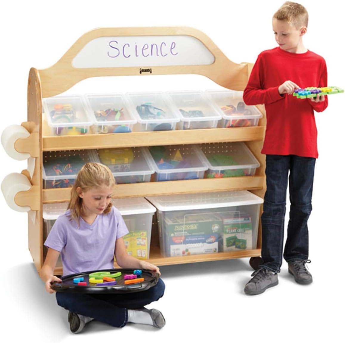 Natural Wood Acrylic Mobile Cart with Clear Storage Bins