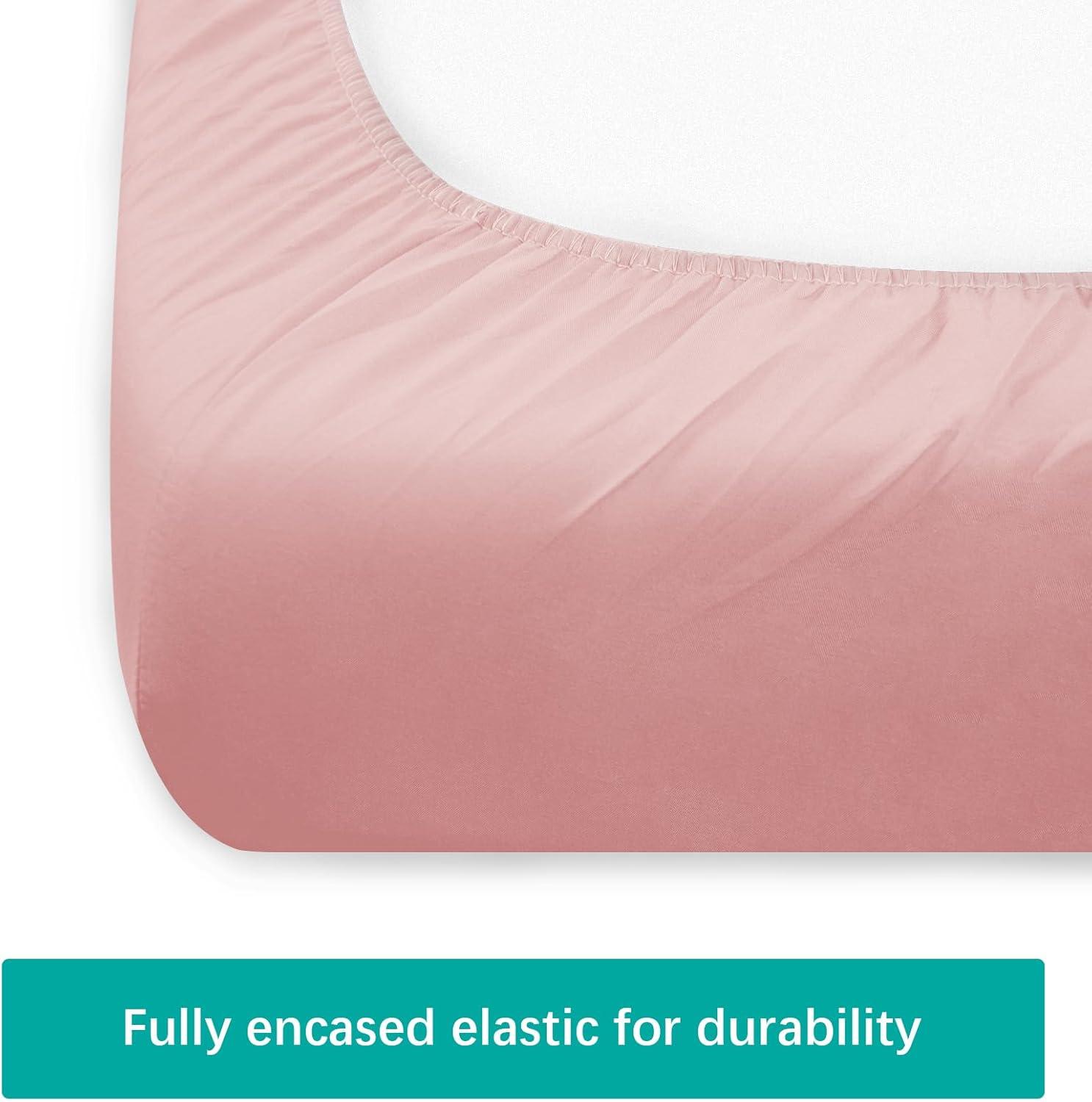 Pink Crib Skirt Pleated with White Lovely Pompoms, Bedding Dust Ruffle for Girls, 14" Drop, Fit All Standard Crib Bed, Fade Resistant Crib Bed Skirt Machine Wash