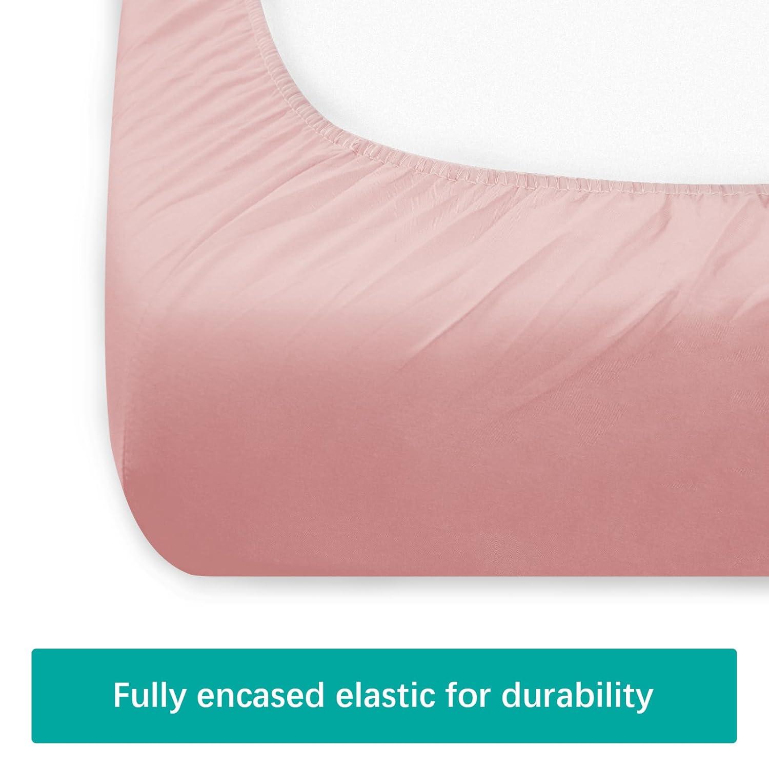 Pink Crib Skirt Pleated with White Lovely Pompoms, Bedding Dust Ruffle for Girls, 14" Drop, Fit All Standard Crib Bed, Fade Resistant Crib Bed Skirt Machine Wash