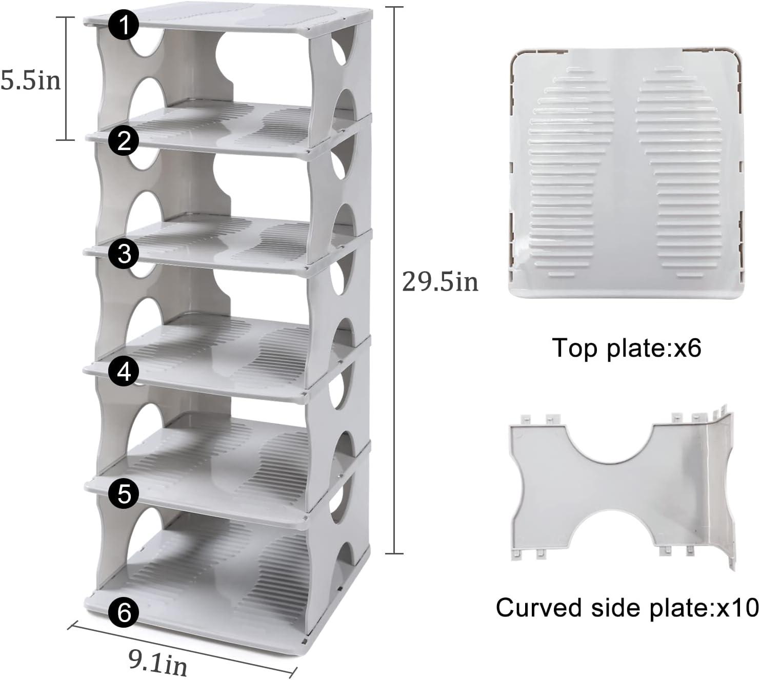 Gray Stackable 6-Tier Plastic Shoe Rack