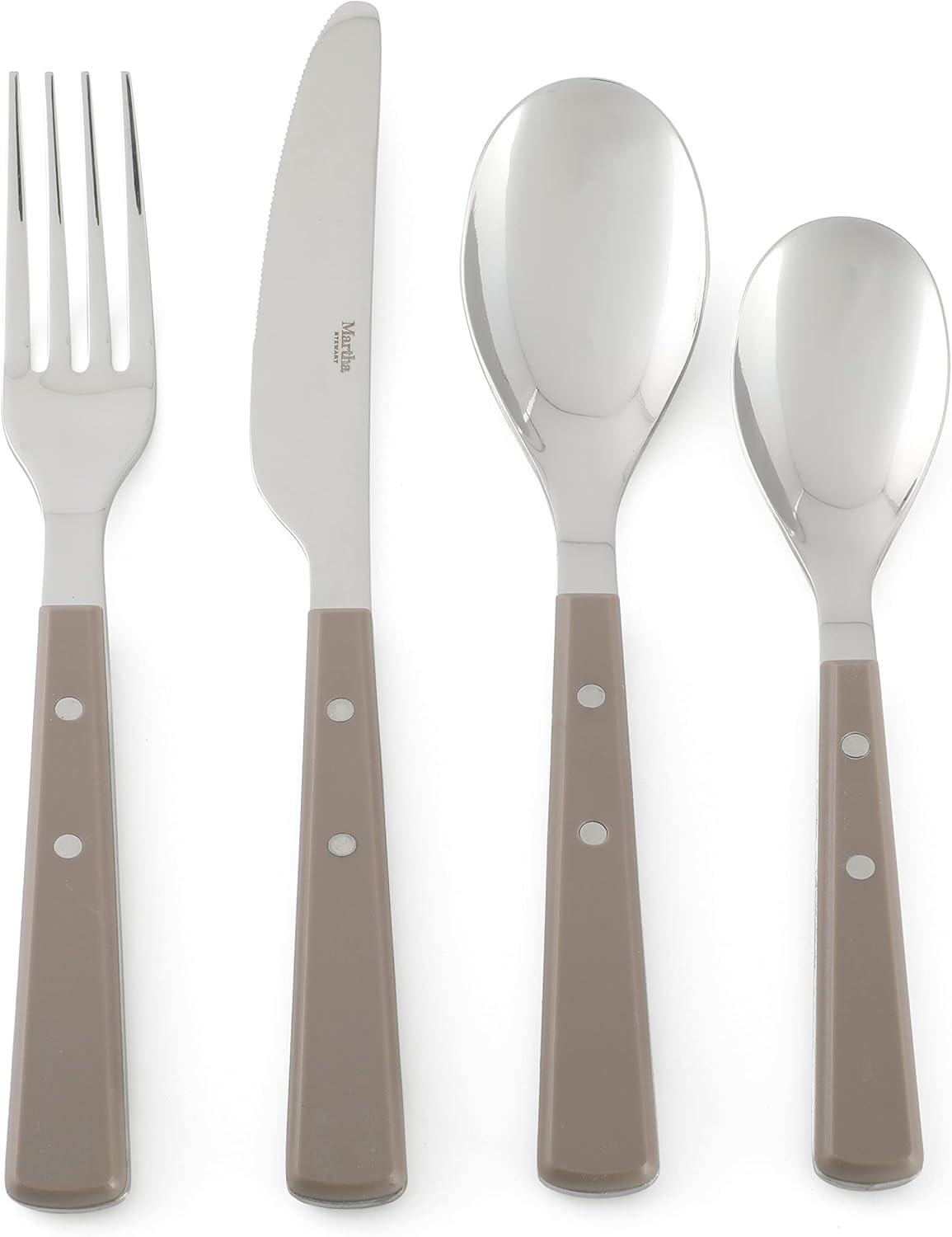 16-Piece Stainless Steel Flatware Set with Taupe Handles