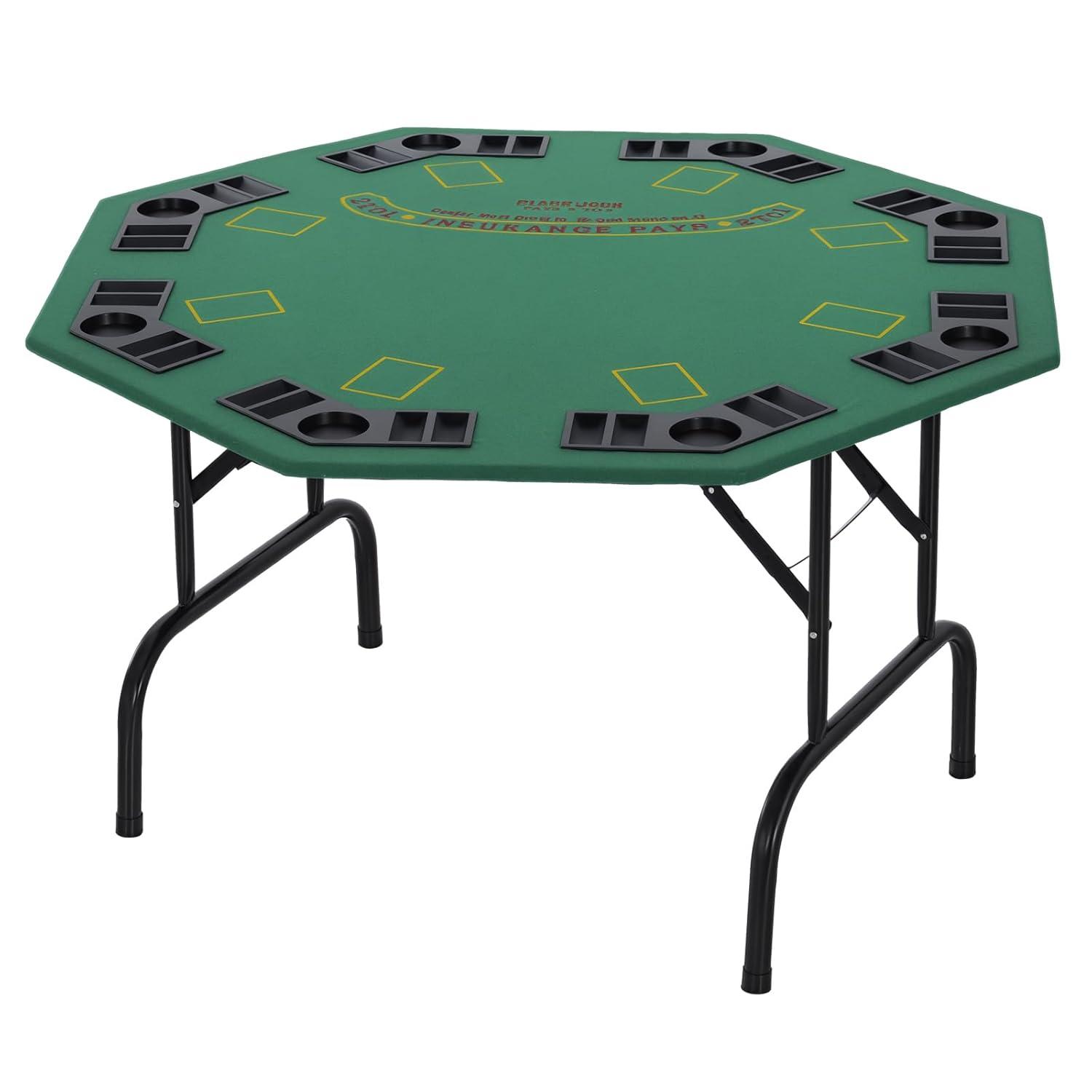 Soozier 47.25" 8 Player Folding Octagon Poker Table for Blackjack Poker Game with Cup Holders, Green