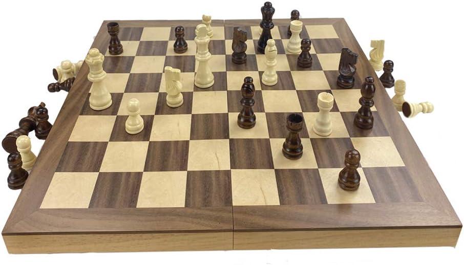 15" Folding Wooden Chess Set with Hand-Carved Pieces