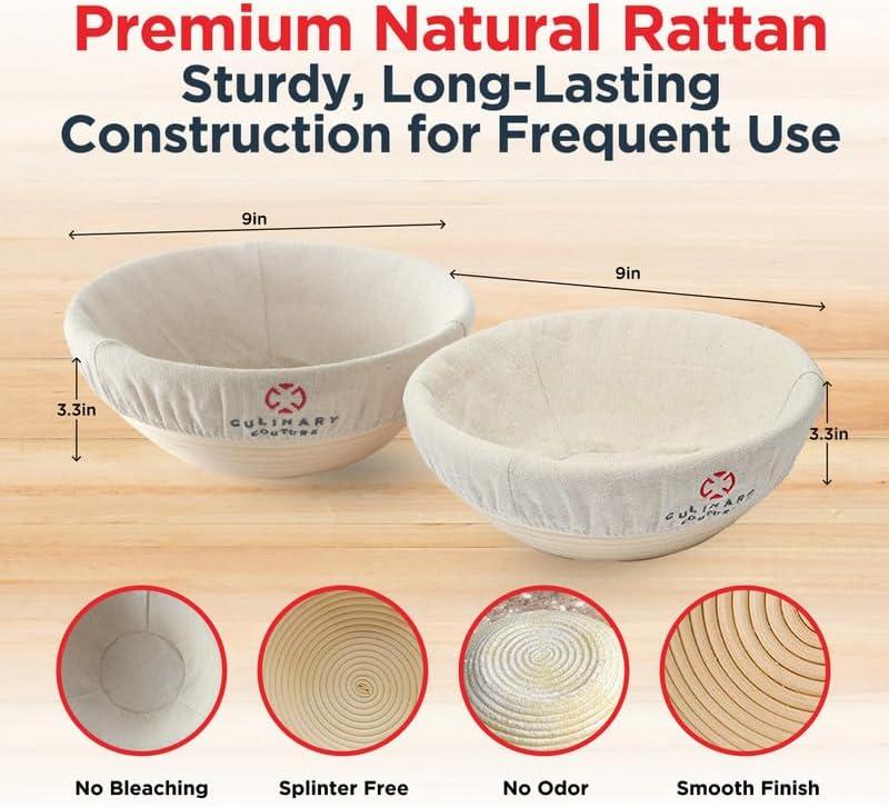 Round Rattan Sourdough Proofing Basket Set with Accessories