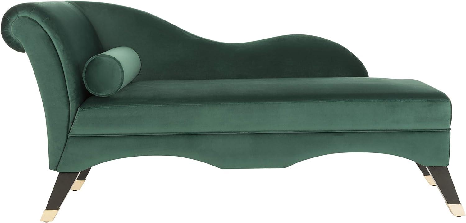 SAFAVIEH Caiden Retro Chic Velvet Chaise with Pillow, Emerald/Espresso