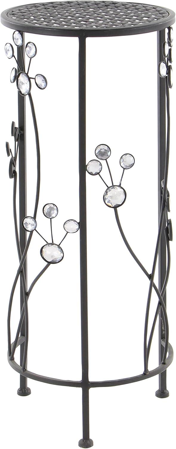 Set of 3 Black Iron Plant Stands with Floral Accents