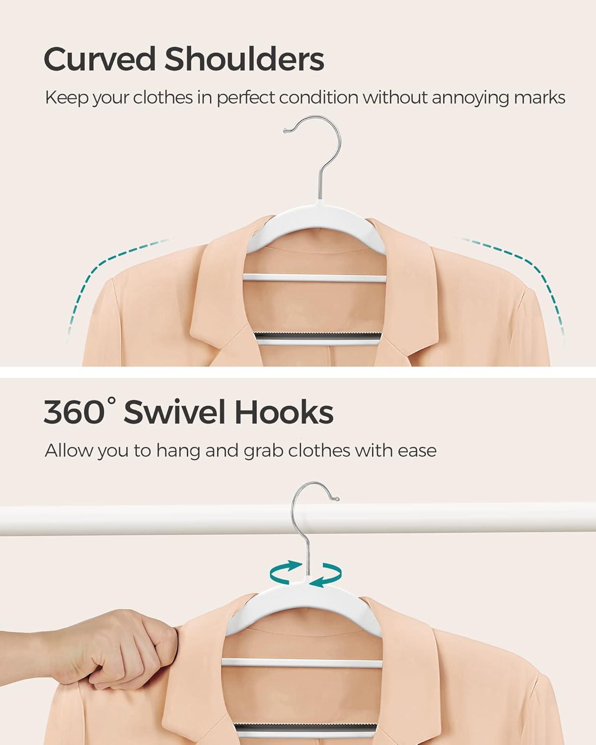 50PK Coat Hangers Non Slip - Space Saving Plastic Clothes Hangers, Slim Pant Hangers, U-Slide, Heavy Duty, 360°Swivel Hook, White