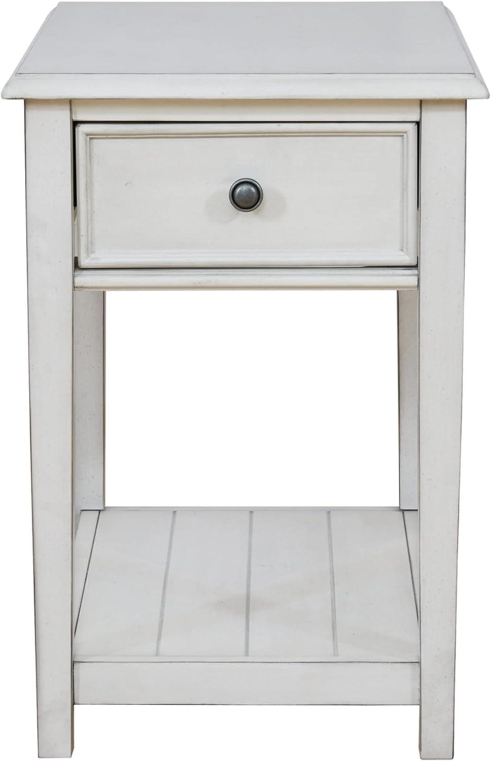 White Rectangular Wood End Table with Storage Drawer