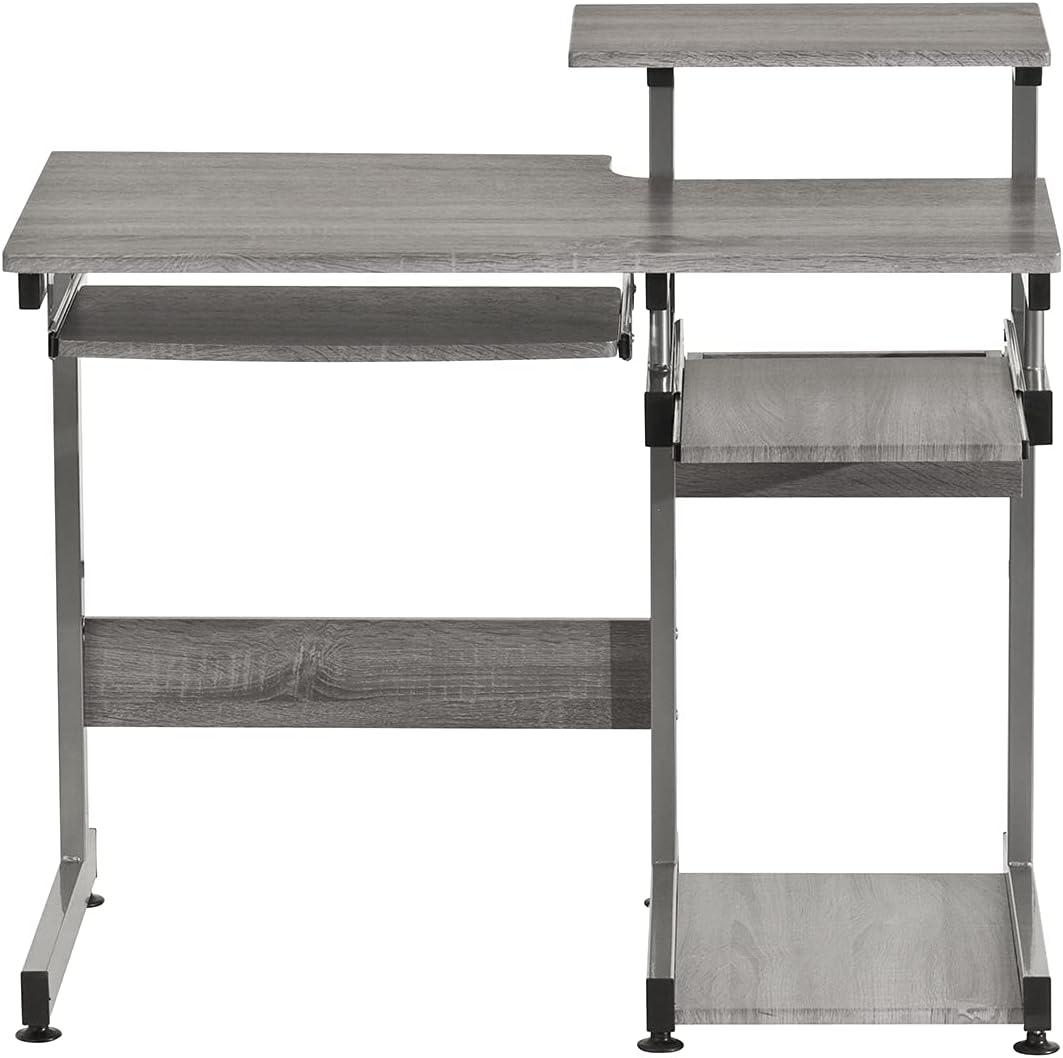 Complete Computer Workstation Desk Gray - Techni Mobili: With Drawer, Steel Frame, MDF Surface